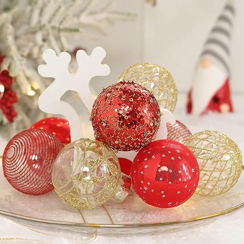 Miniatura 5 de Juego de 25 adornos de Navidad, 2.36 pulgadas2.4 in, plástico transparente, inastillable, adornos colgantes para decoración de árbol de Navidad,