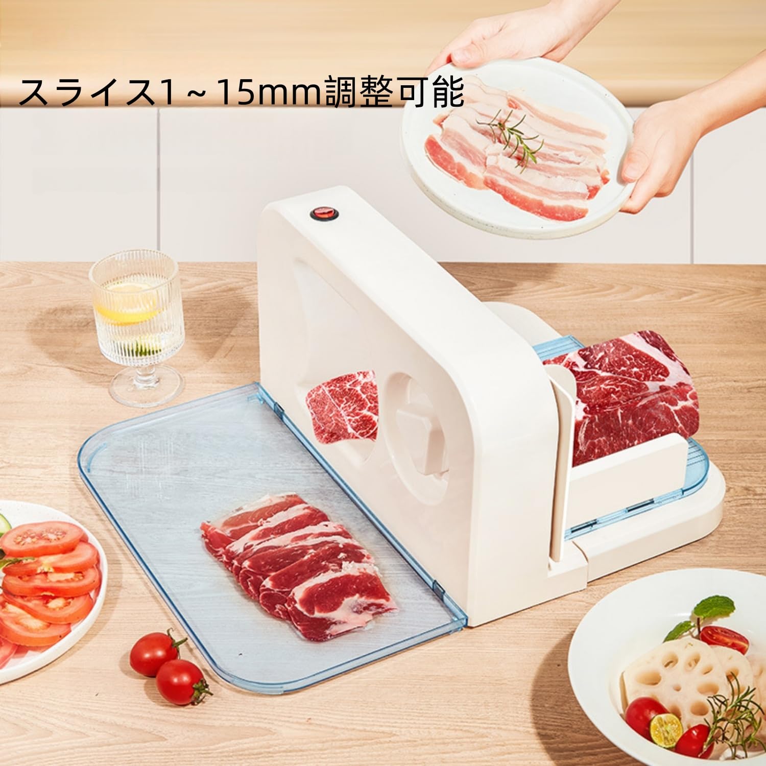 自動スライサー グリーン 金属製 動作確認済み Amazon | 電動肉スライサー 家庭用 コンパクト 多機能 安全設計 薄切り
