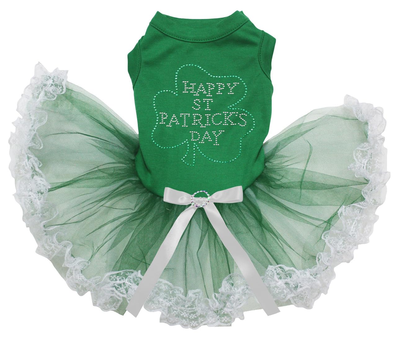 Robe pour chien Happy St Patrick verte et dentelle blanche pour la fête