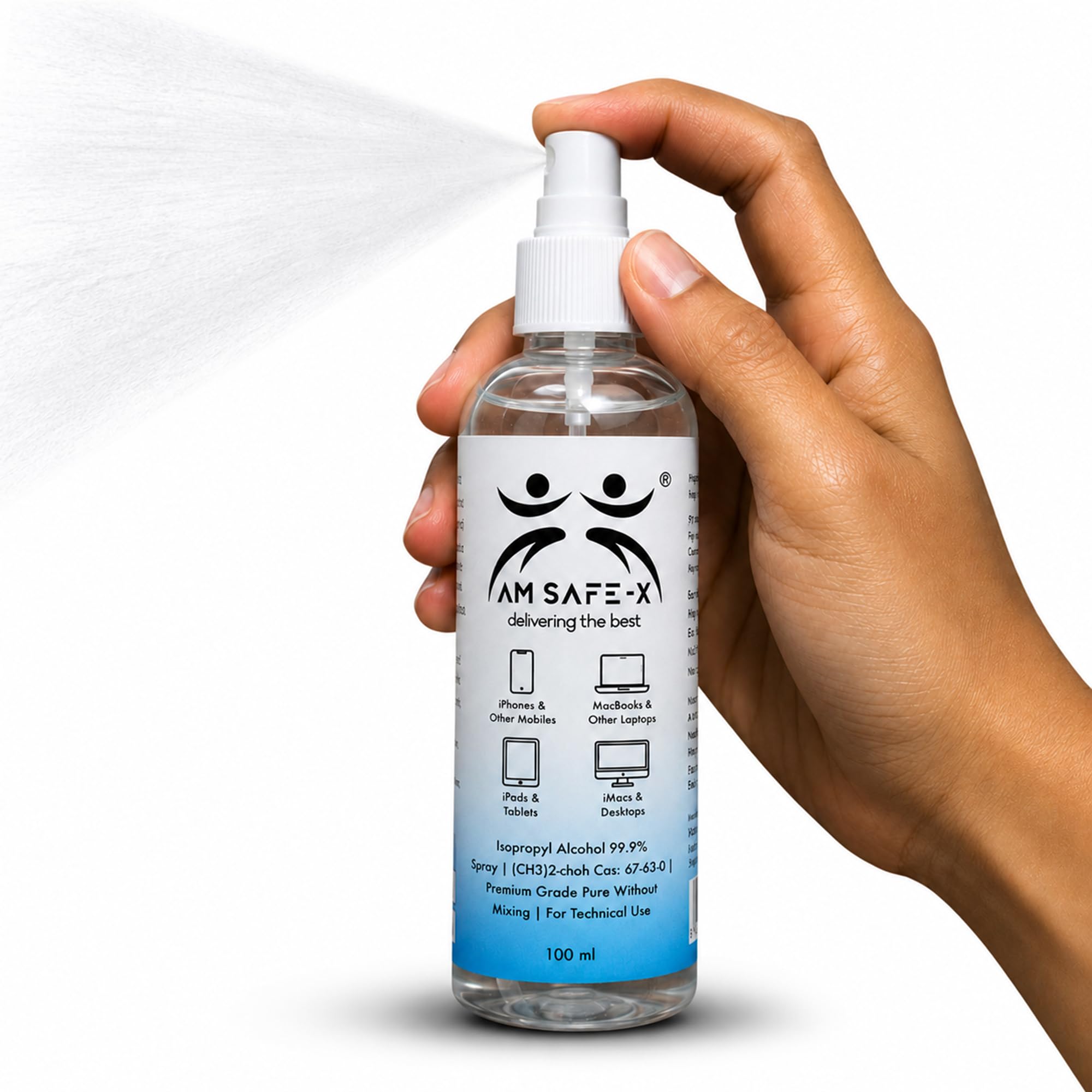 AM SAFE X IPA Isopropyl alcohol 99.9% Spray | (CH3)2-CH-OH CAS: 67-63-0 | Premium Grade Pure without mixing | For Technical Use | 100ML Pack of 1-image-22
