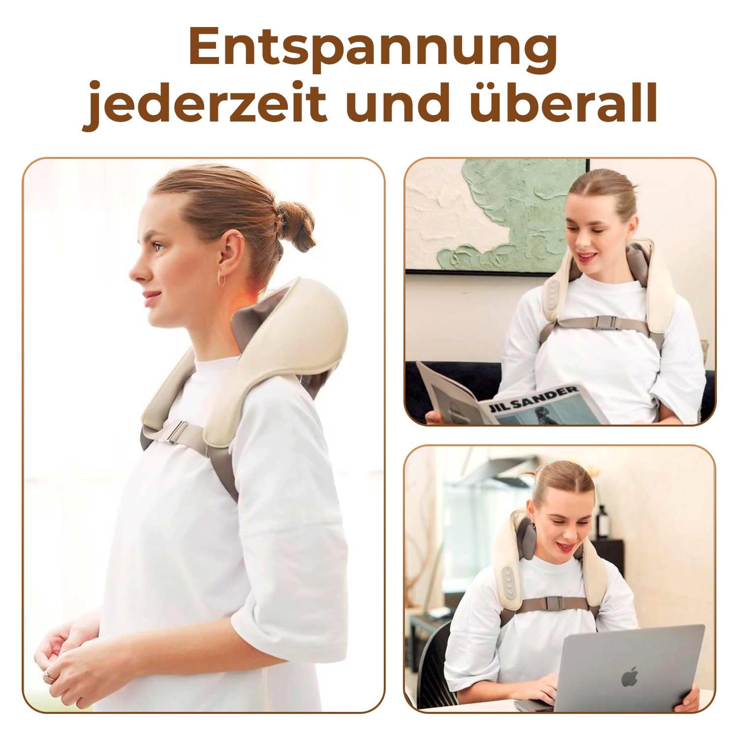BEM Multi Relax Nackenmassagegerät elektrisch mit Wärmefunktion für Nacken, Schulter, Shiatsu Massagegerät Rücken, 8D-Effekt, 3 Modi, ergonomisches Design zur Entspannung und Schmerzlinderung