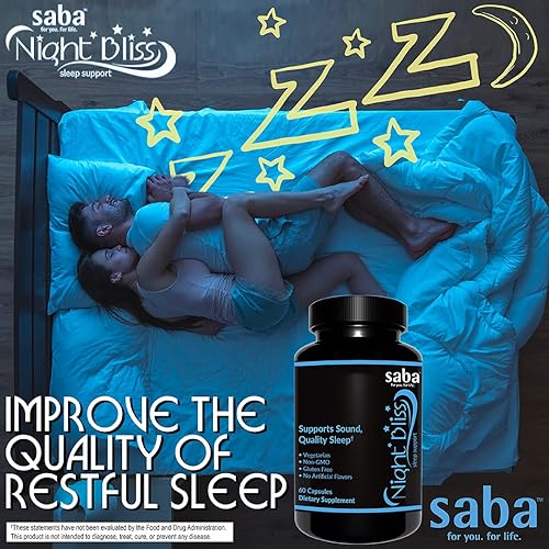 Miniatura 6 de Saba Night Bliss - Ayuda natural para dormir | Sin hábito | Suplemento para dormir más tiempo y alivio del estrés con magnesio, melatonina, GABA,