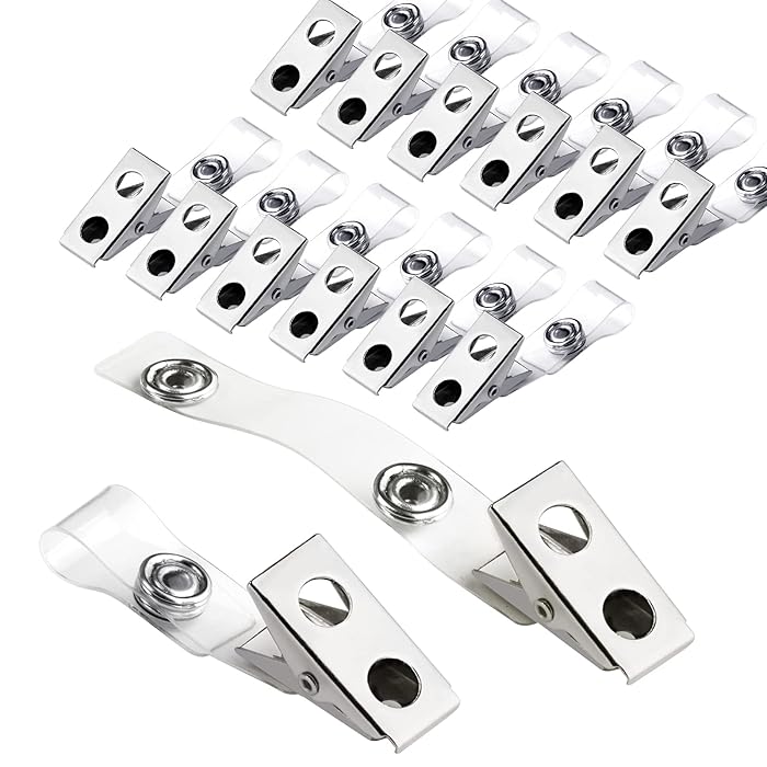 Buy 50Pcs Metal Badge Clips with Clear PVC Straps, Premium Double Hole