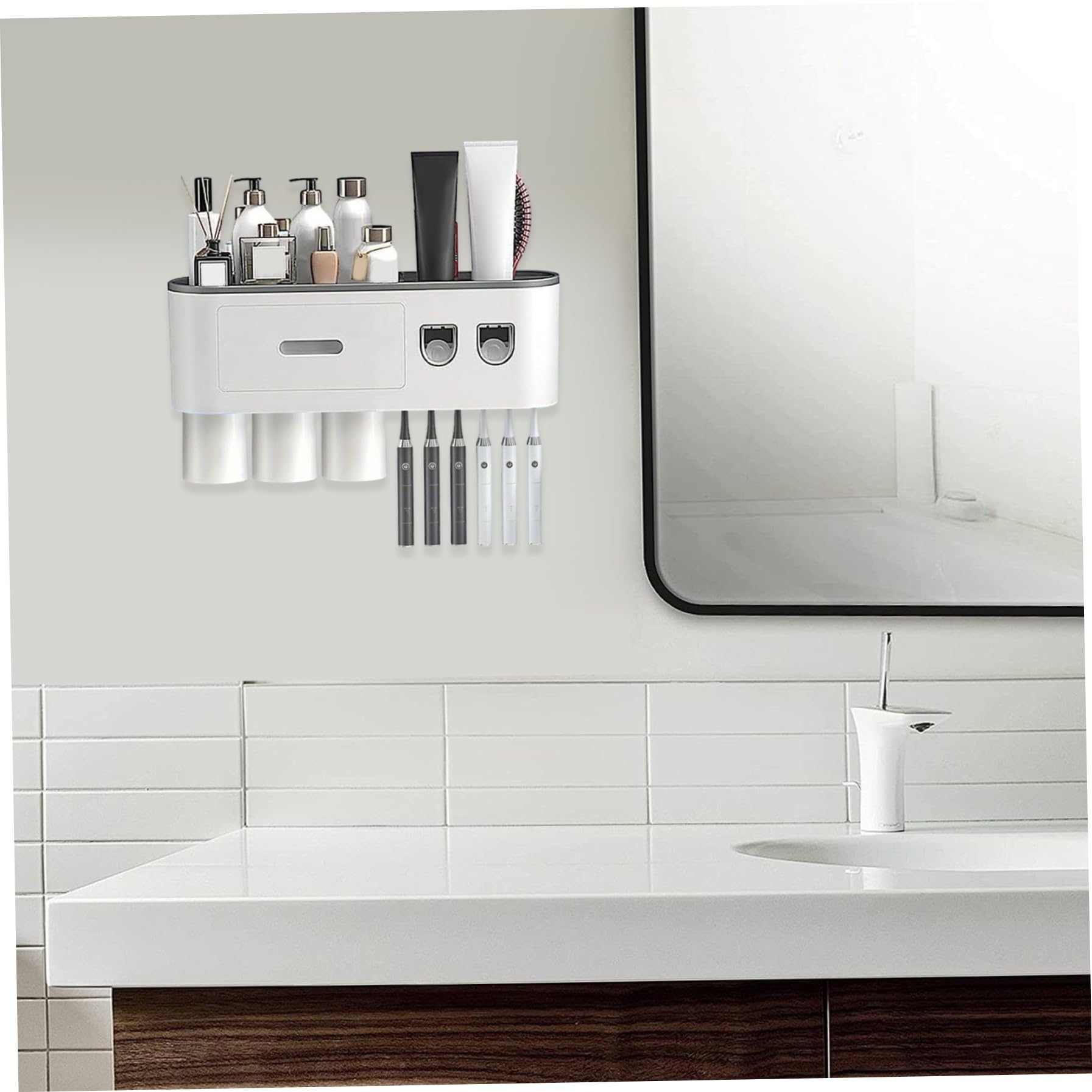 Soporte de Pared for cepillos de Dientes con dispensador automático de Pasta de Dientes, for organización del baño,