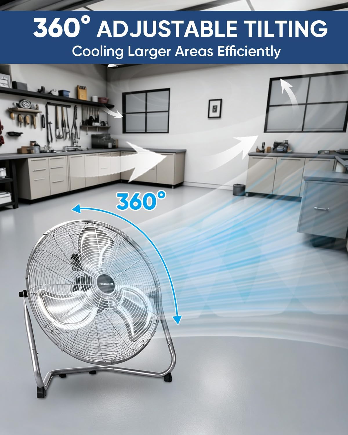 KEN BROWN 20 Inch Floor Fan, 4700 CFM High Velocity Fan, 360° Adjustable Tilt, 3 Speeds, Heavy Duty Metal Industrial Fan for Garage, Shop, Bedroom, Workshop
