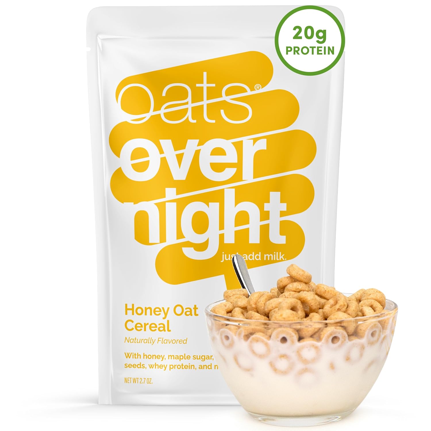 Avena Oats Overnight Honey Oat Cereal - 20g Proteína - Sin Gluten - Pack 8