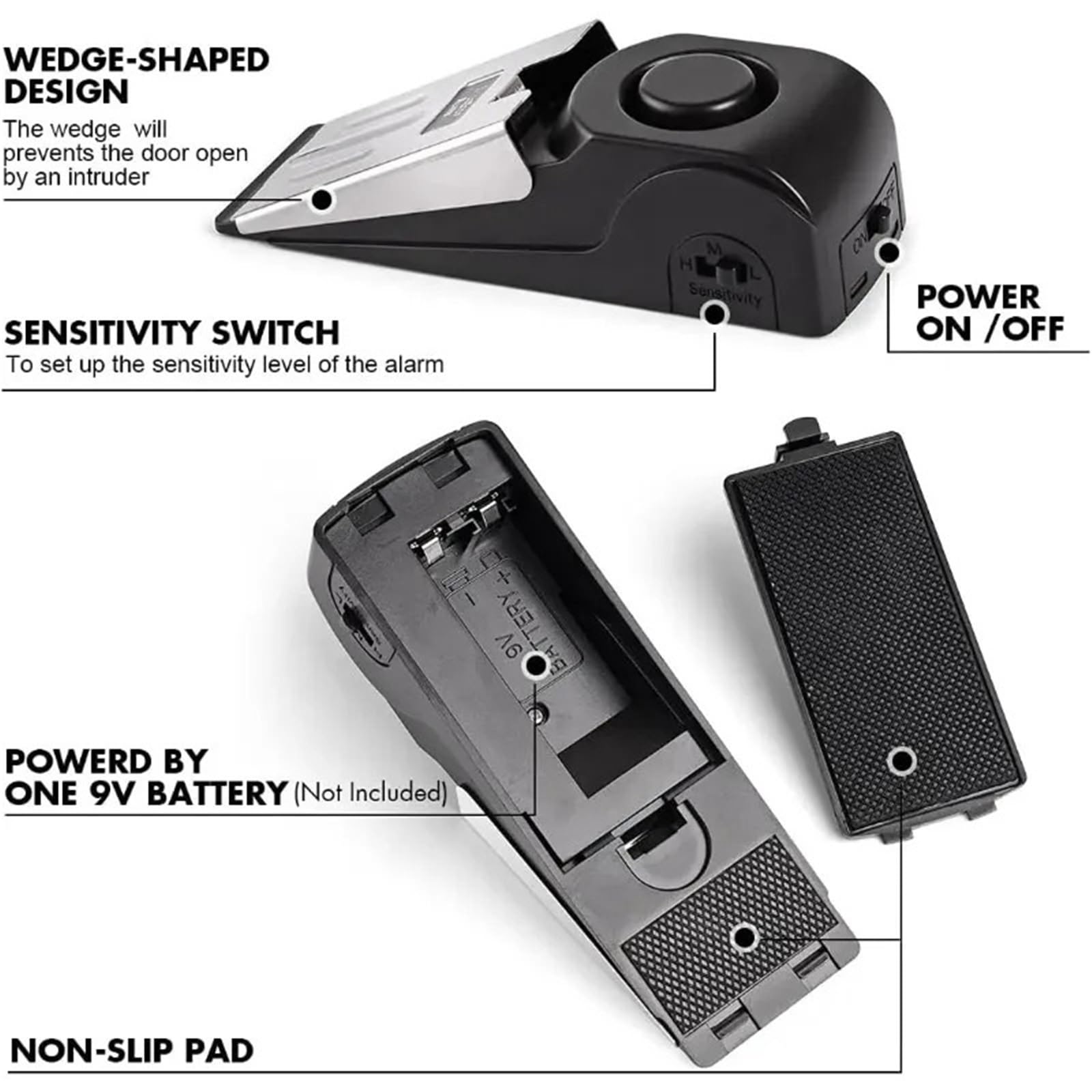 Tope Para Puerta Con Alarma Alarma de tope puerta portátil inalámbrica 1/2 Uds 120DB(2Pcs no battery)