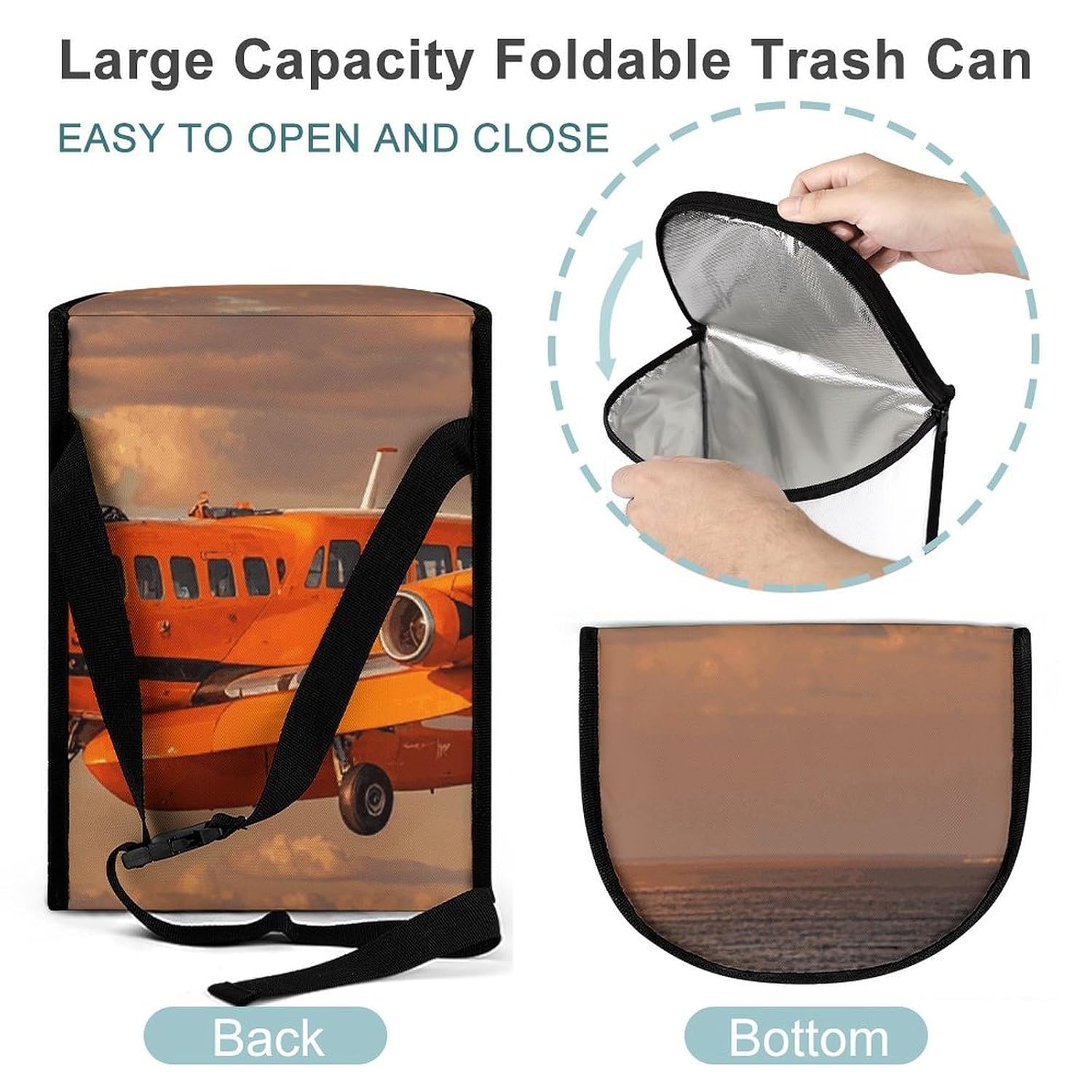 Orange Daylight Aircraft Car Trash Can Bin Bag Waterproof Car Garbage Can Bag Trash Can for Car Car Trash Can for Women Men Garbage Can for Car Car Trash Can with Lid Trash for Car Trucks Rvs