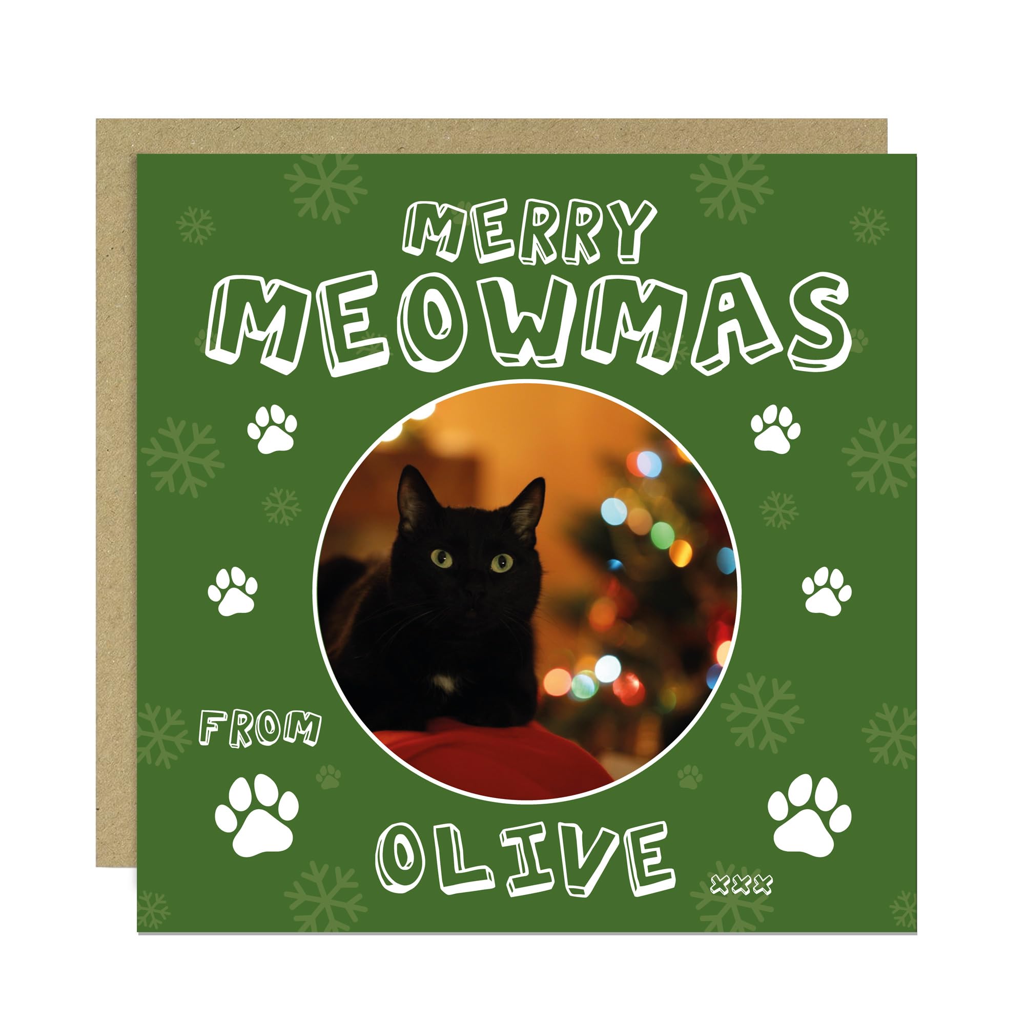 RED OCEAN Personalised Christmas Card From The Cat Photo Greetings Card For Christmas Meowmas Funny From The Cat For Lover With Kraft Envelope