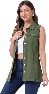 Allegra K Women's Denim Vest Sleeveless Button Down Waistcoat Casual Long Jean Vests