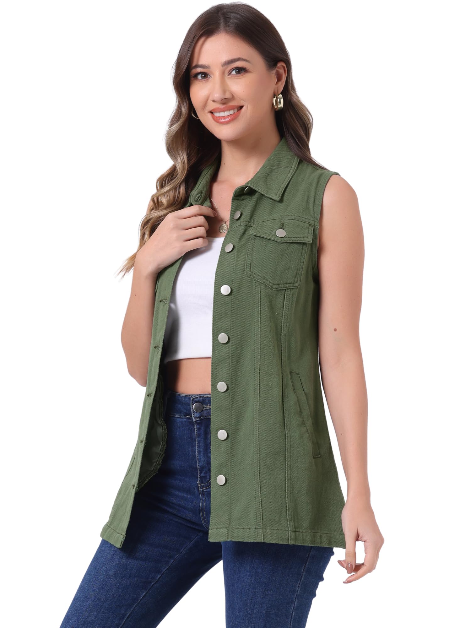 Allegra K Women's Denim Vest Sleeveless Button Down Waistcoat Casual Long Jean Vests