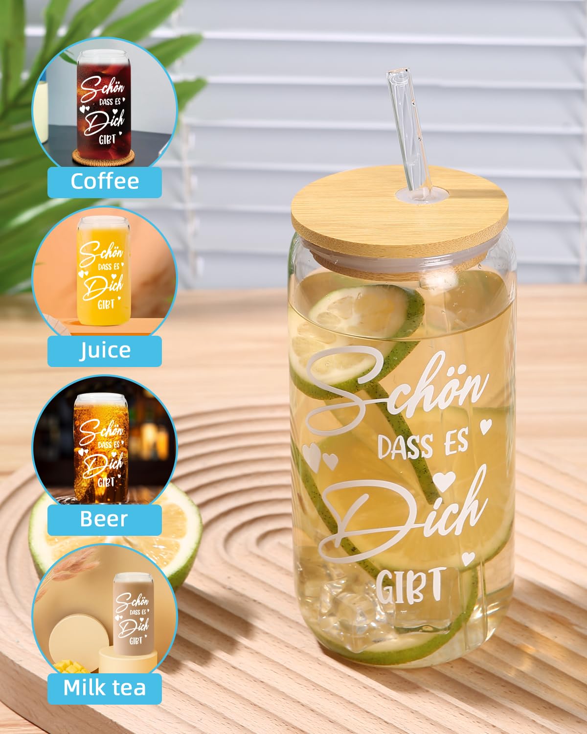 Personalisiertes Mason Jar Glas Mit Deckel - 500ml Buchstaben Glas Für Smoothies & Getränke