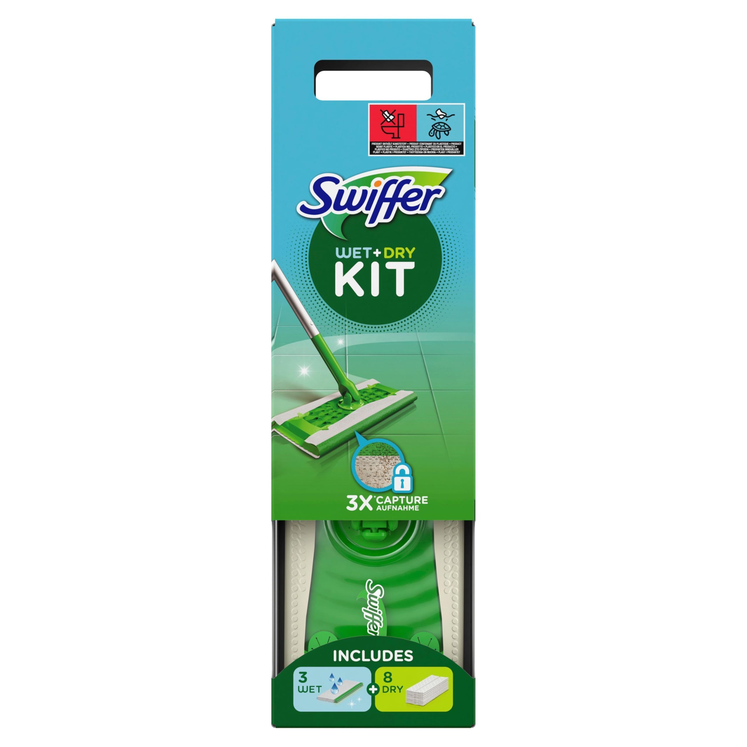 Swiffer Bodenwischer Starterset 1 Bodenwischer + 8 Trockene Bodentücher + 3 Feuchte Bodentücher