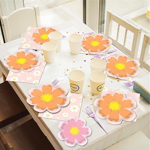 Miniatura 7 de 96 piezas de suministros florales para fiesta de cumpleaños platos en forma de flor juego de vajilla con temática floral decoración de mesa
