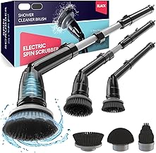 Electric Spin Scrubber, 360 Cordless Powerful Scrub Brush for Cleaning Bathroom, Tile, Floor, Tub & Shower with Adjustable Extension Handle and 3 Replaceable Rotating Brush Heads (Packaging May Vary)
