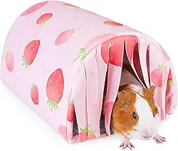 Glittme Esconderijo de porquinho-da-índia com cortina e túnel – Cama macia com almofada para animais de estimação pequenos – Casa lavável para hamsters, chinchilas, coelhos e furões