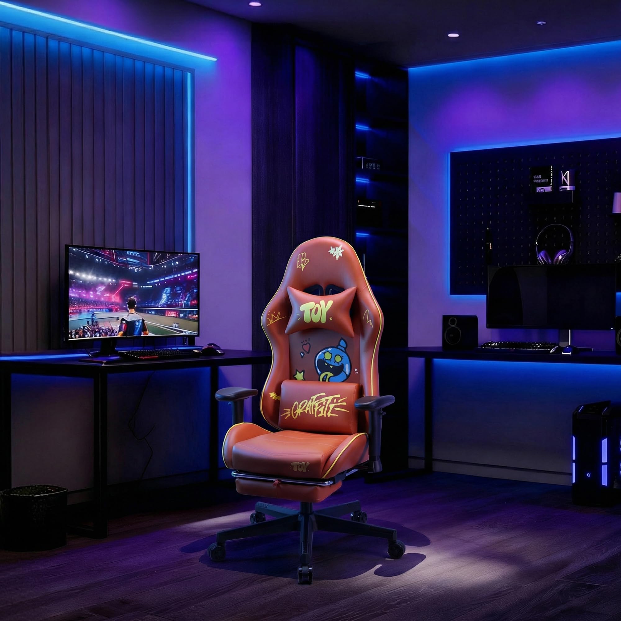 play haha Gaming Chair with Footrest, Ergonomic Reclining Gamer Chair with Adjustable Armrests - Image 7