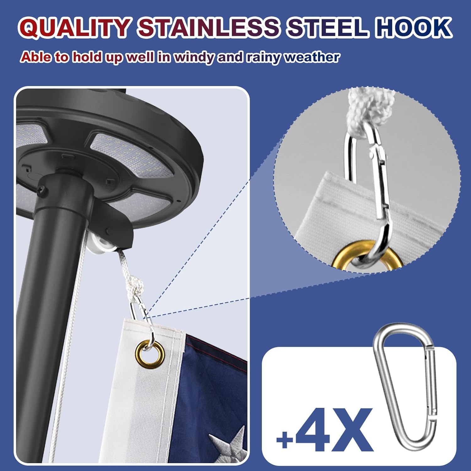 Heavy Duty Flag Pole Kit with Solar Light, 20FT 12 Gauge Hardware Flagpole for Outside House in Ground, 3x5 USA Flag for Residential Commercial Outdoor, Extra Thick Flag Poles, Black