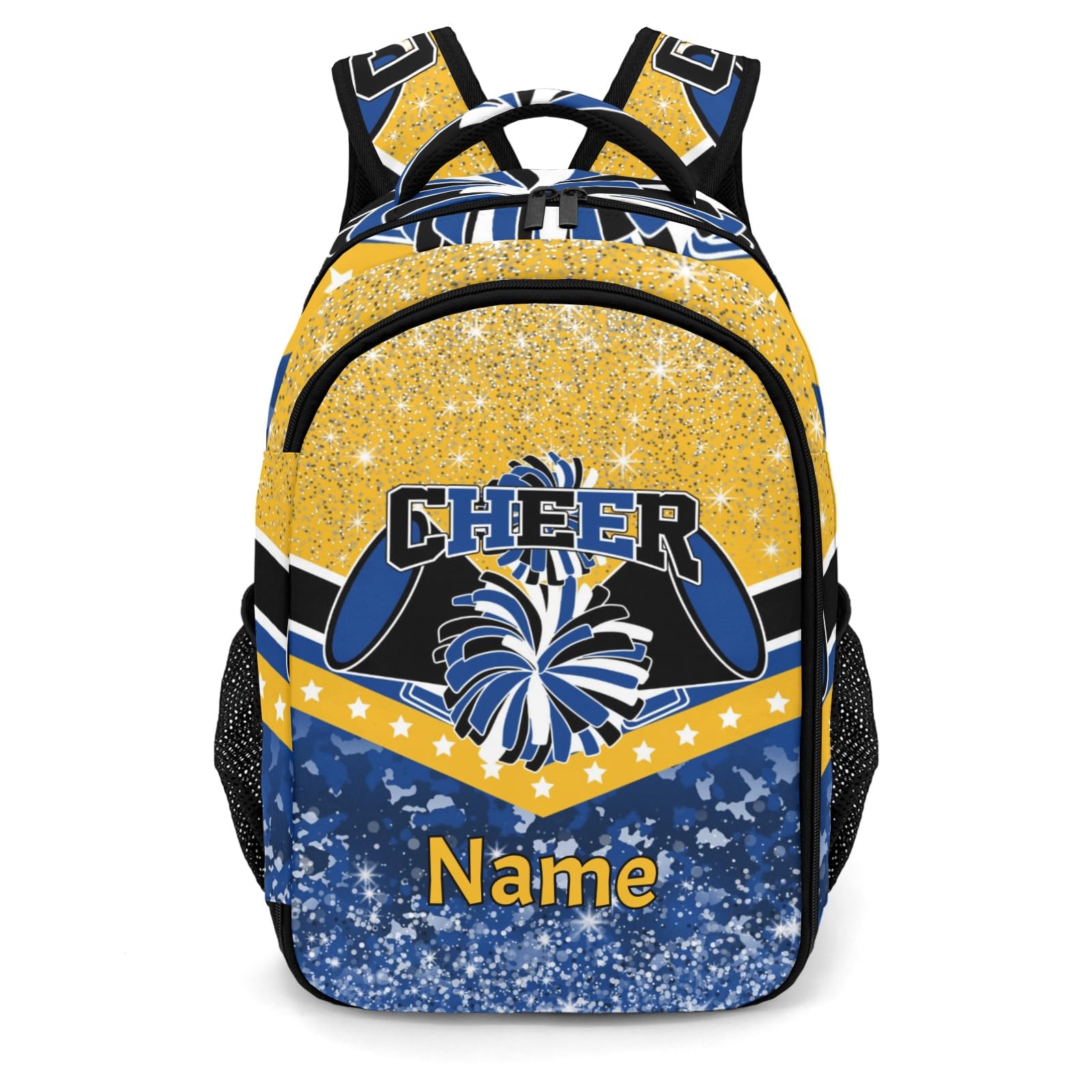 Zaaprint Cheer Backpack Cheerleader Bags Schoolbag Casual Day Pack with Name(Blue Gold)