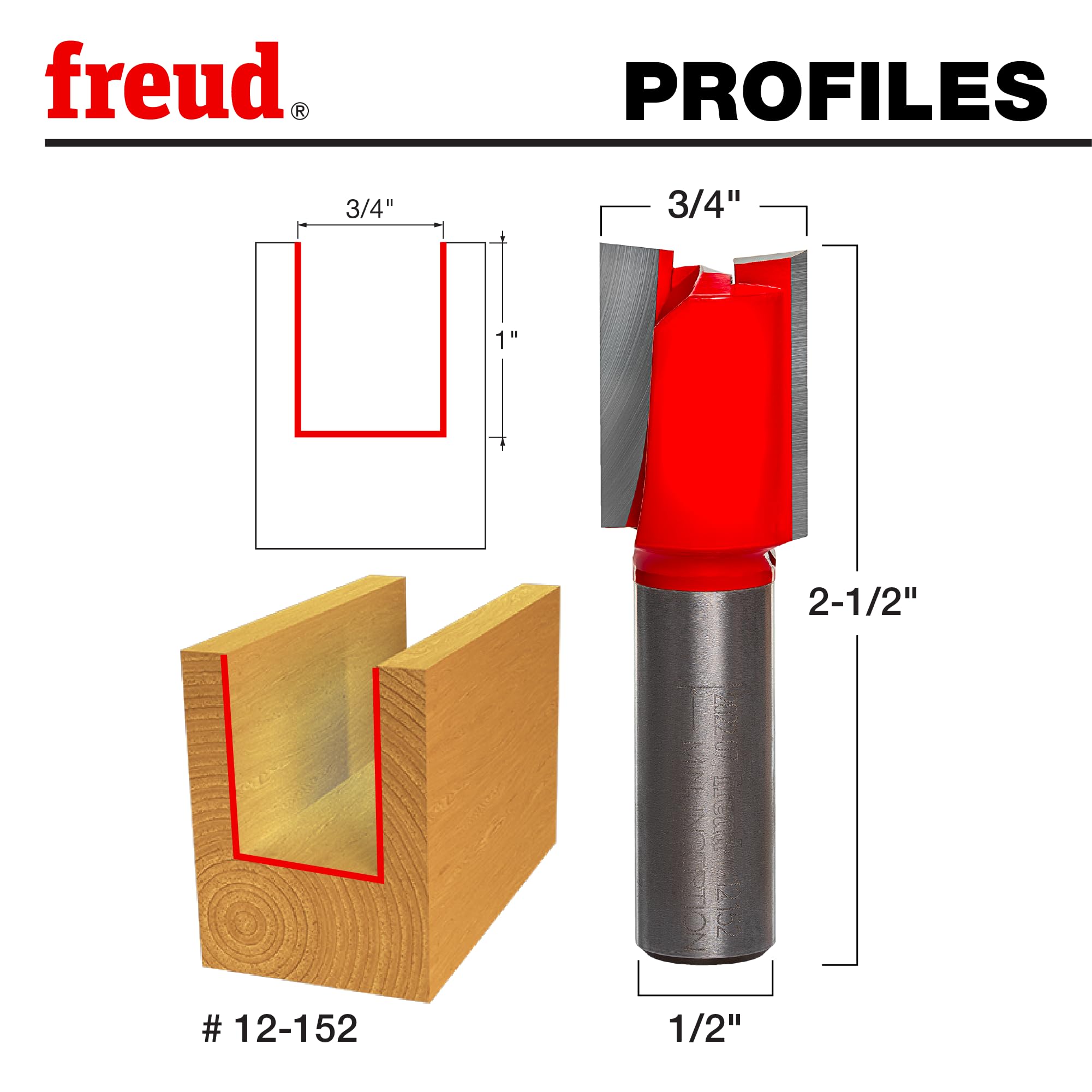 Freud 12-152 3/4" Dia. Double Flute Straight Bit Double Grind, Multi - Image 3