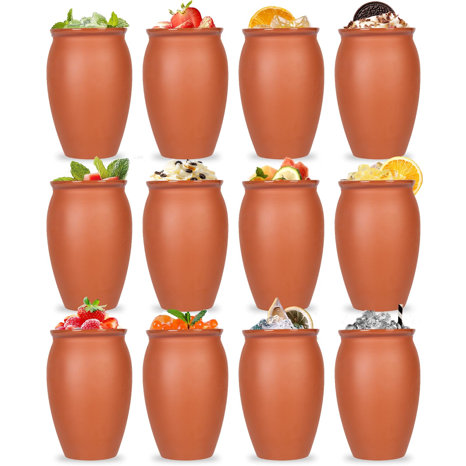 FirstGift 12-Pack Cantaritos de Barro Mexicanos – 12 oz Handmade Clay Cups for Margaritas, Taco Tuesday, Mexican Fiesta (Dishwasher & Microwave Safe)