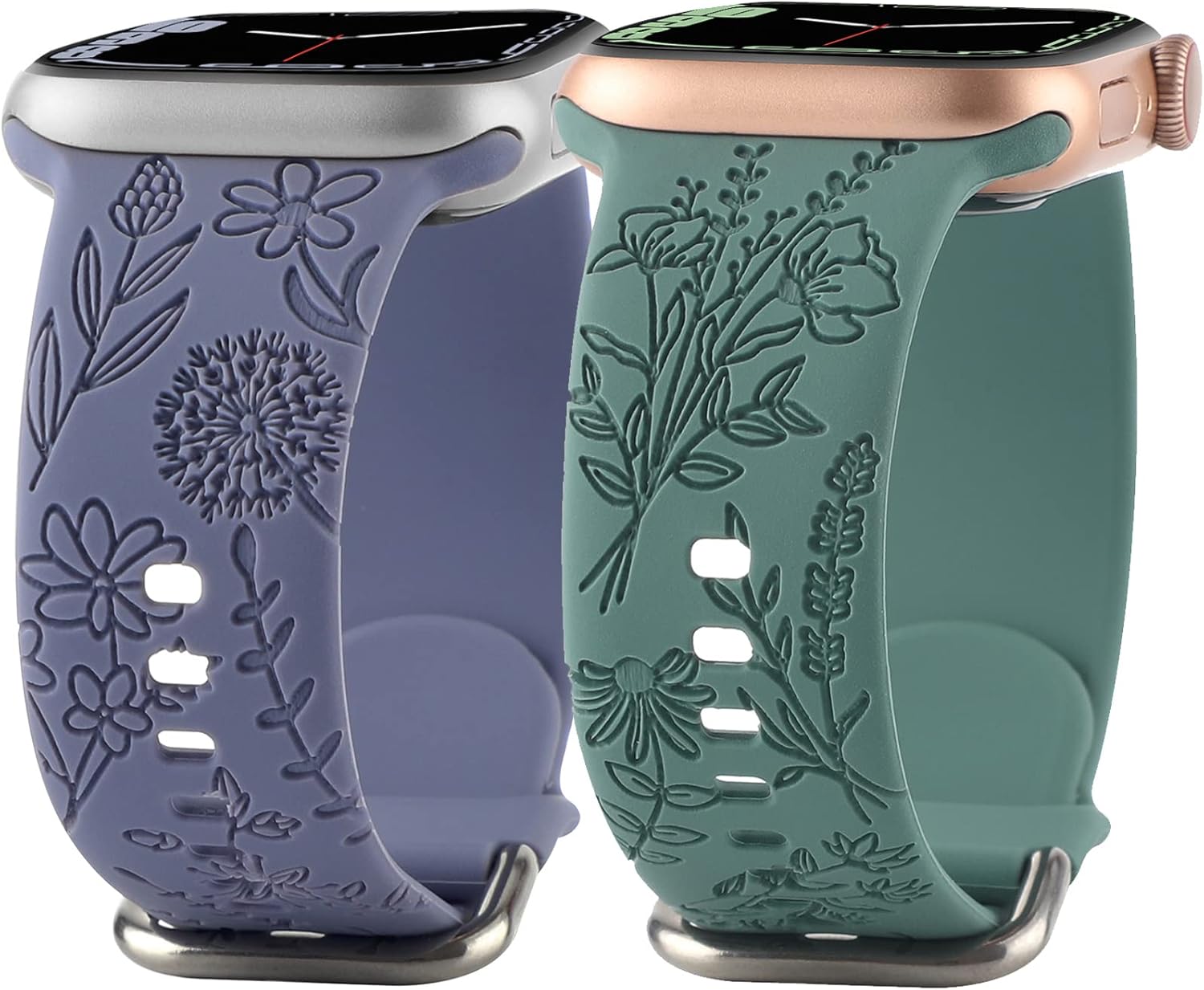 Flower Engraved Silicone Band Compatible with Apple Watch Bands 38mm 40mm 41mm, Cute Women Wildflowers Floral Design Soft Sport Strap Replacement Wristbands for iWatch Series 7/SE/6/5/4/3/2/1 : Cell Phones & Accessories