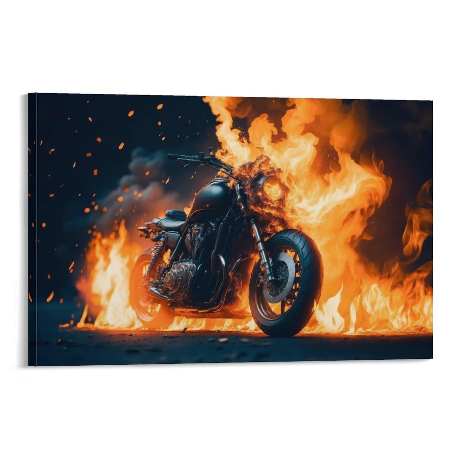 CPLVKWRQJ Bright Magical Colorful Single Motorcycle Surrounded by Fire Canvas Wall Art - Gift for Her/Him Living Room Focal Point Ready to Hang Decor 20x30inch(50x75cm)