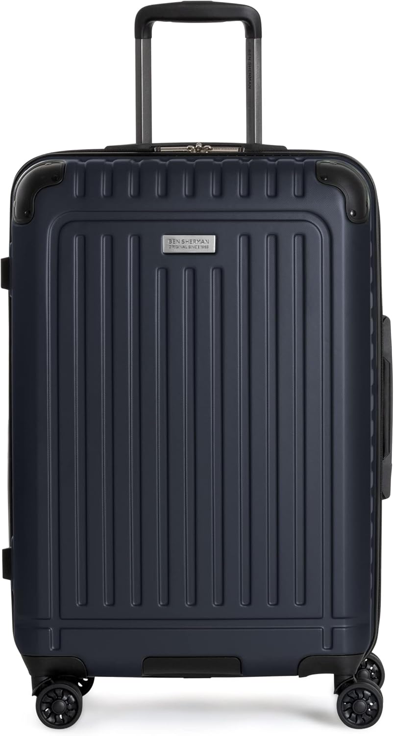 Ben Sherman Sunderland Spinner Travel Upright Luggage, Naval, 24-Inch Checked