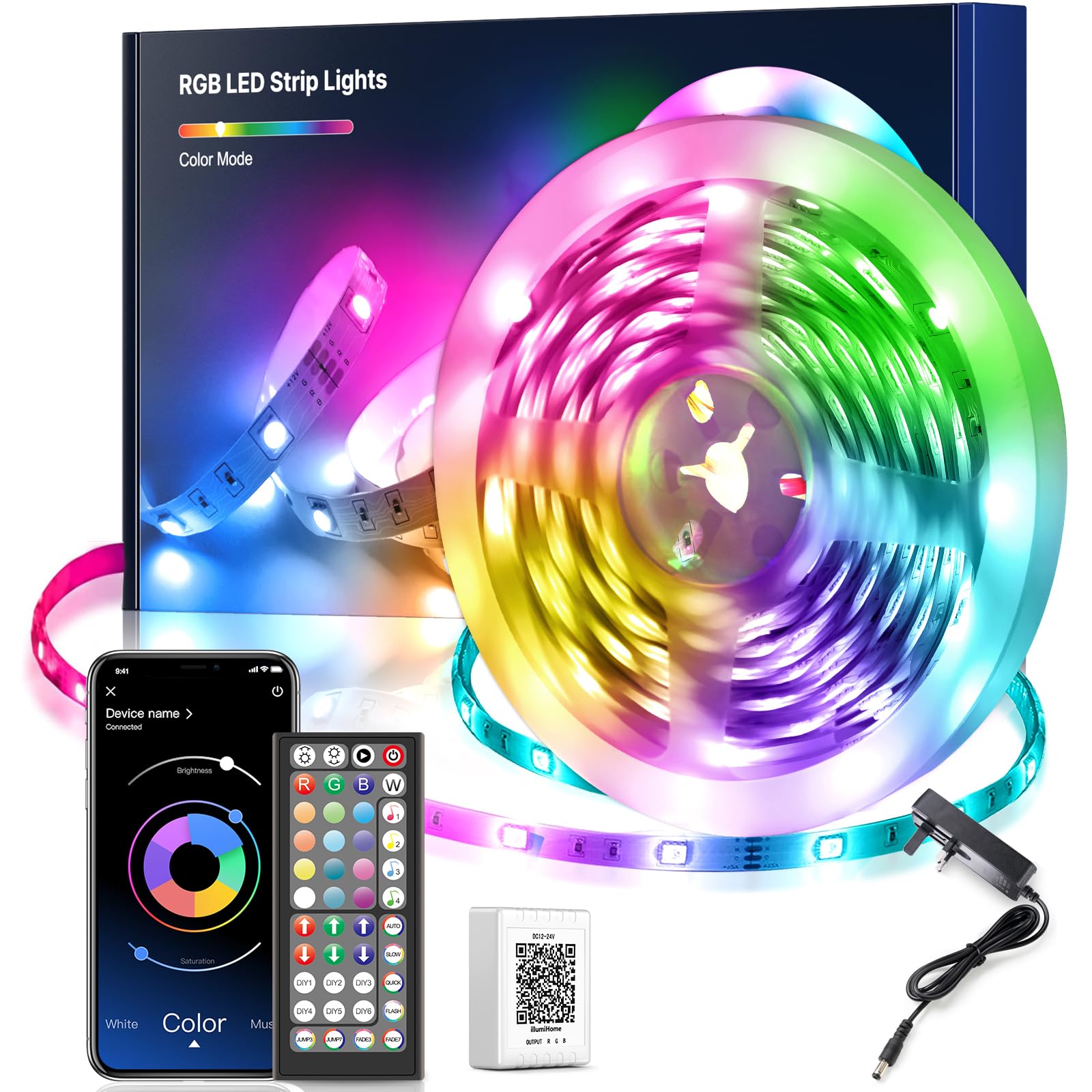 Nexillumi 10m LED Strip Lights, RGB Music Sync Colour Changing Lights,Remote Control and Application Controlled Strip Lights,Suitable for Bedroom,Living Room,Party,Flexible Home Decoration