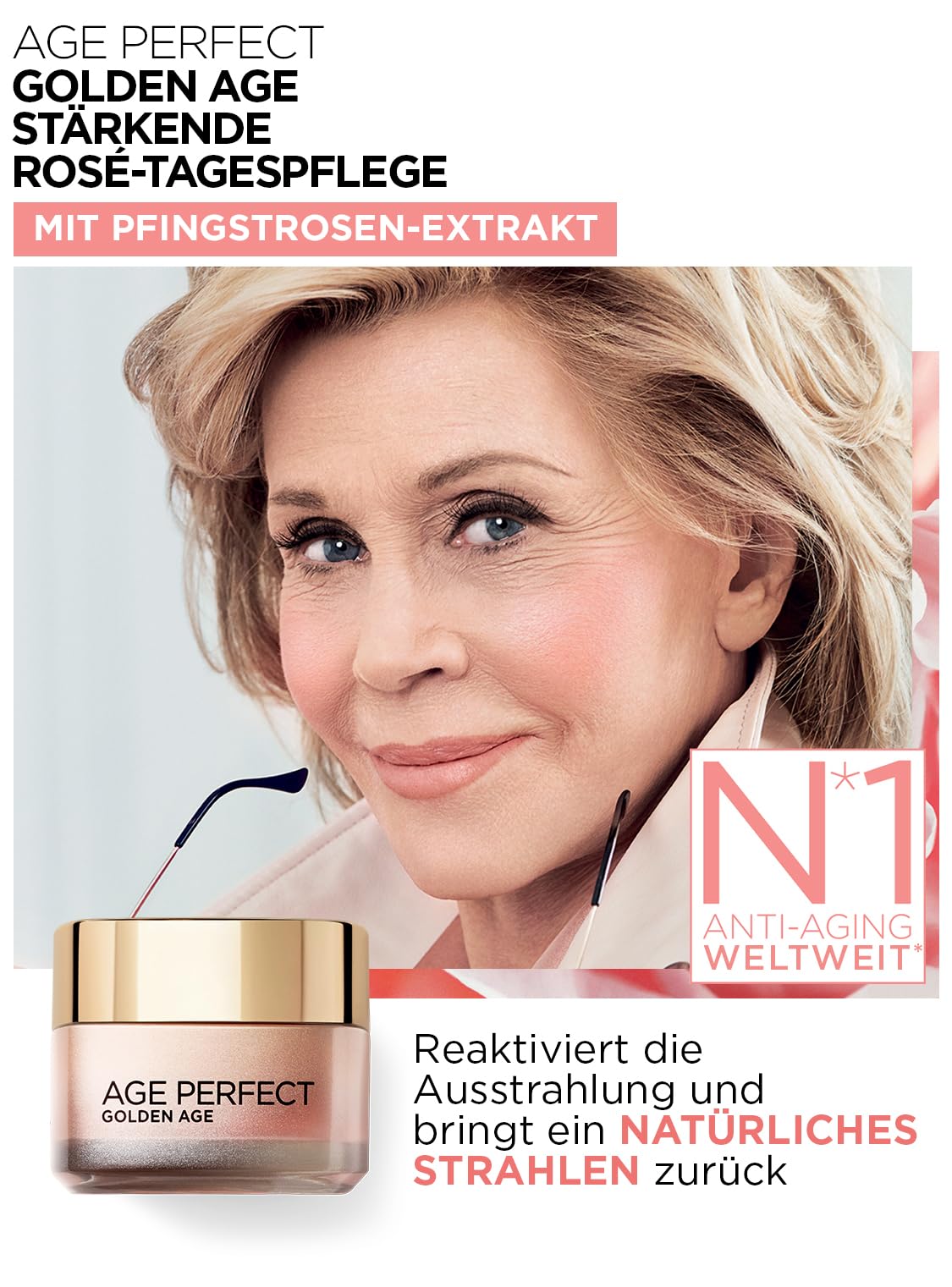 L'Oréal Paris Gesichtspflege Set, Age Perfect Golden Age, Anti-Aging Tagespflege und Nachtpflege, Festigung und Glanz, Für reife und fahle Haut, Mit Pfingstrosen-Extrakt, 2 x 50 ml