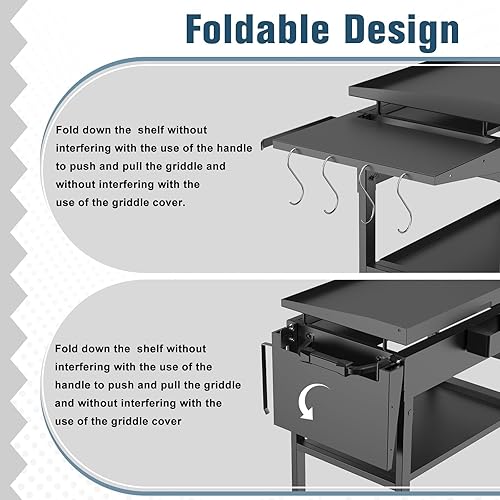 Miniatura 7 de Ruedas giratorias universales y estante lateral para plancha Blackstone de 28 pulgadas, piezas de plancha para accesorios Blackstone con freno,