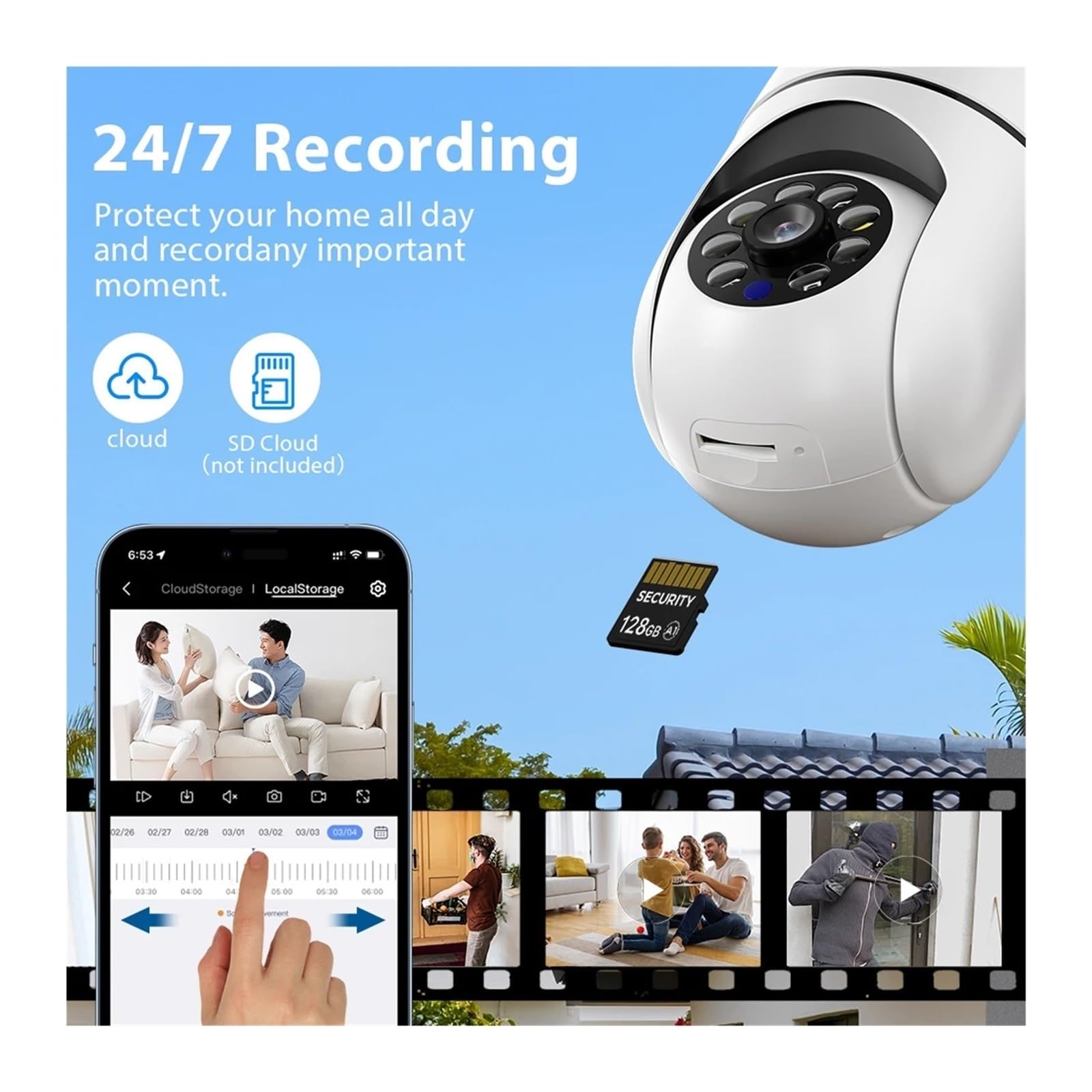 Caméra de sécurité Domestique, Ampoule De Caméra Caméra Vision Nocturne Suivi Audio Bidirectionnel Surveillance sans Fil(2PCS NO SD Card)