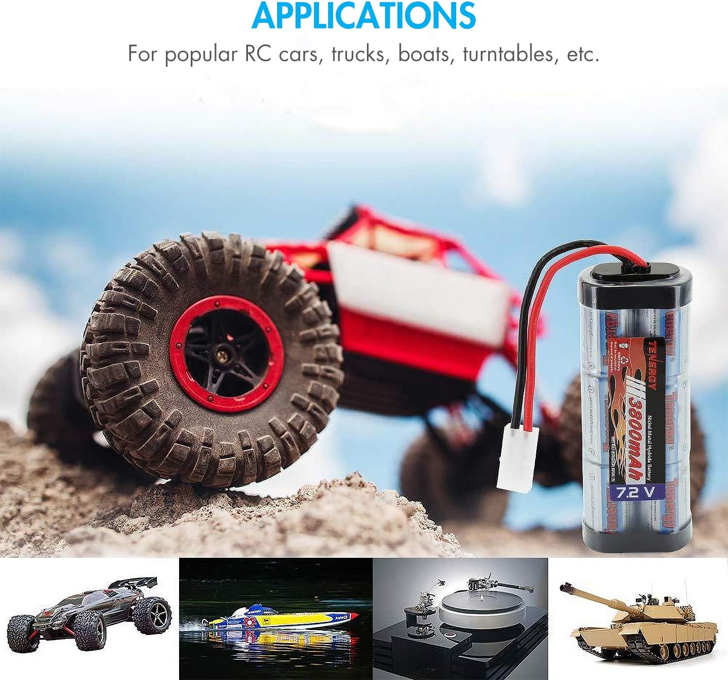 Tenergy 2 Pack of 7.2V 3800mAh NiMH Flat Battery w/Standard Tamiya Connector and Charger for RC Hobbies & AEGs