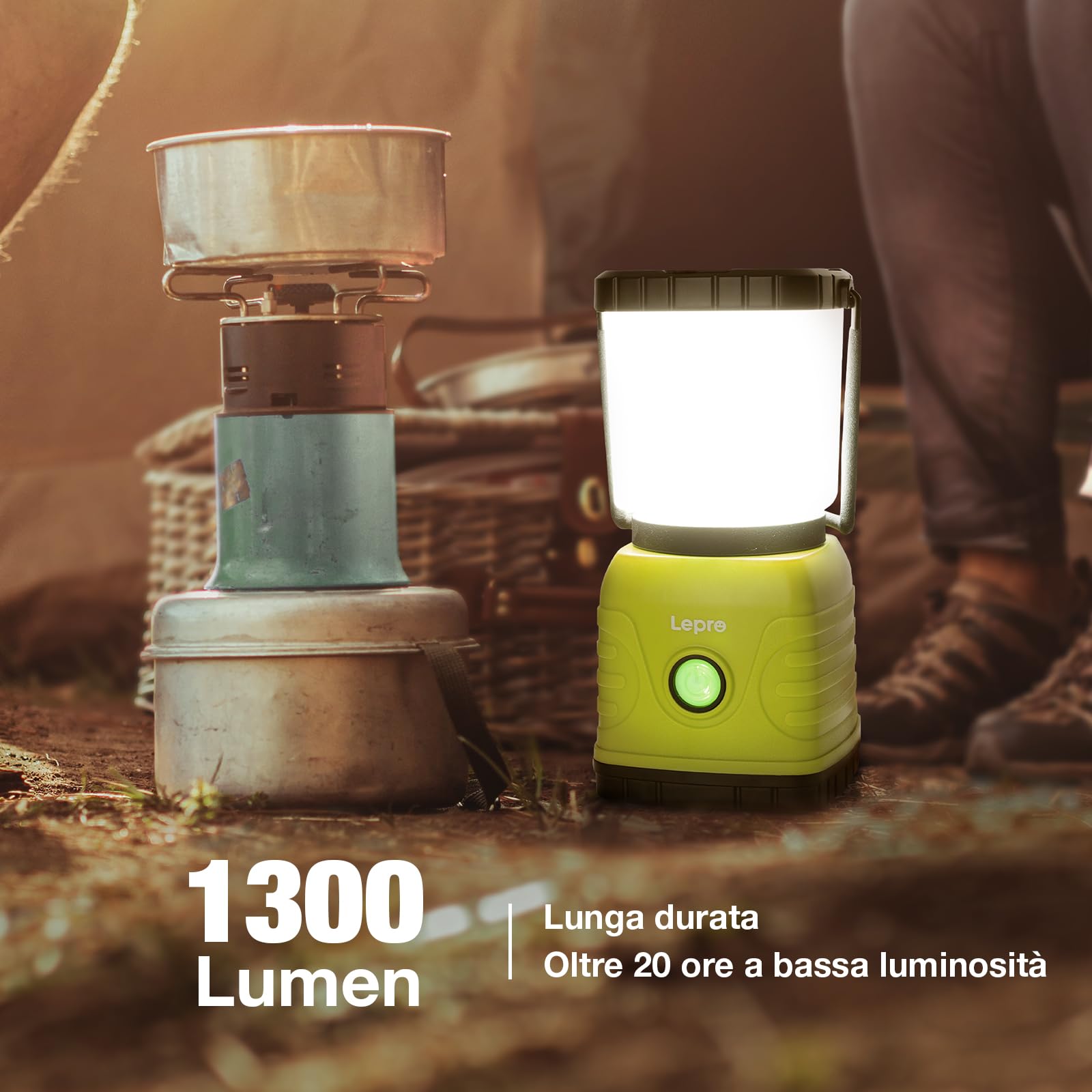 Lepro Lampada Campeggio LED Ricaricabile, Luce Campeggio da 1300 Lumen con 4 Modalità, Lanterna da Campeggio con Power Bank da 3600 mAh, Impermeabile IPX4, Luce di Emergenza per Tenda, Pesca, Trekking