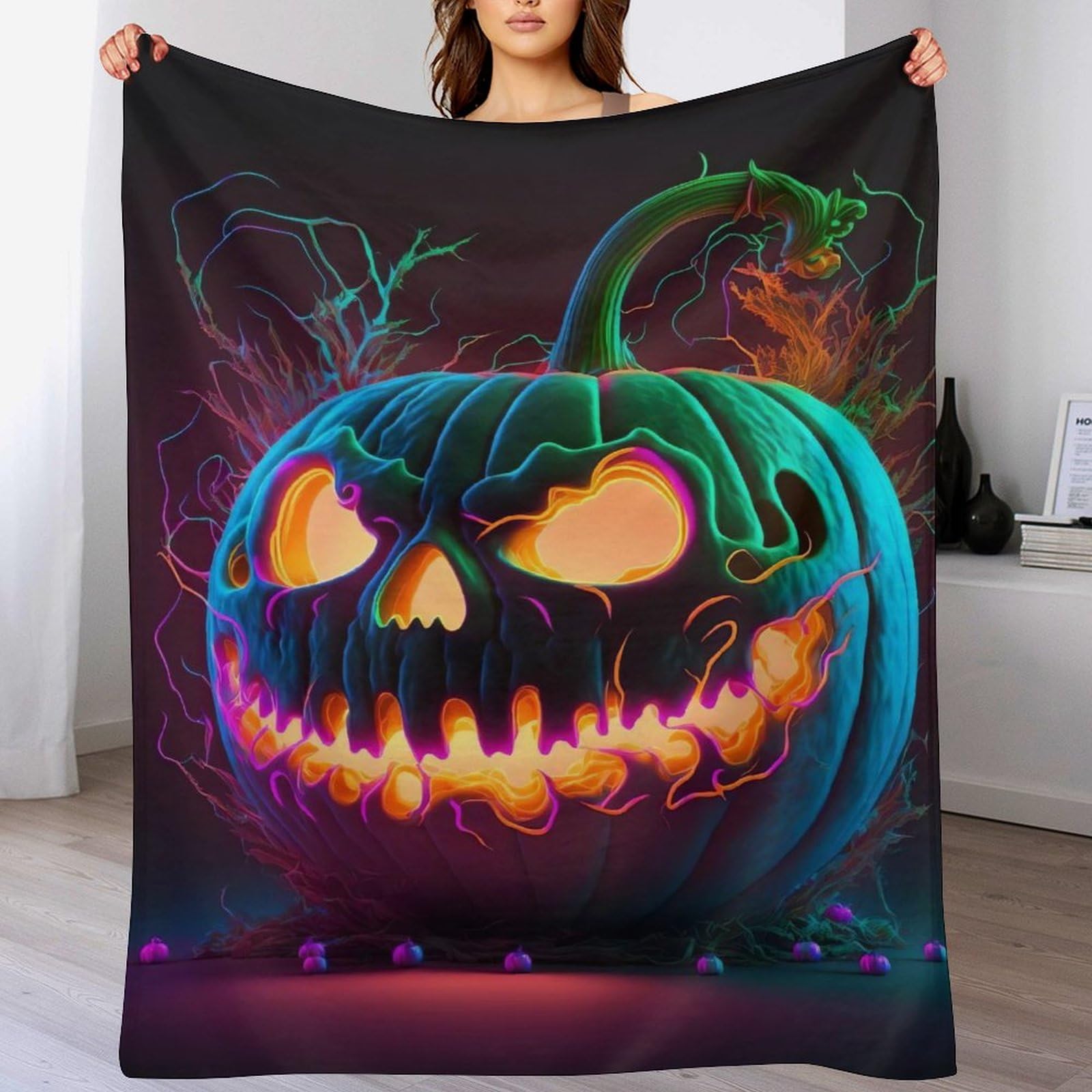 Couvertures de canapé en peluche flanelle douce à motif citrouille d'Halloween haut de gamme