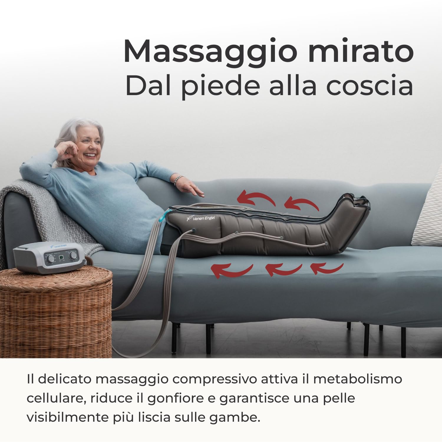 Apparecchio per massaggio a impulsi VEIN ANGEL :: massaggio a scorrimento con 4 camere d'aria :: Facile da maneggiare e con servizio di assistenza da 10 e lode