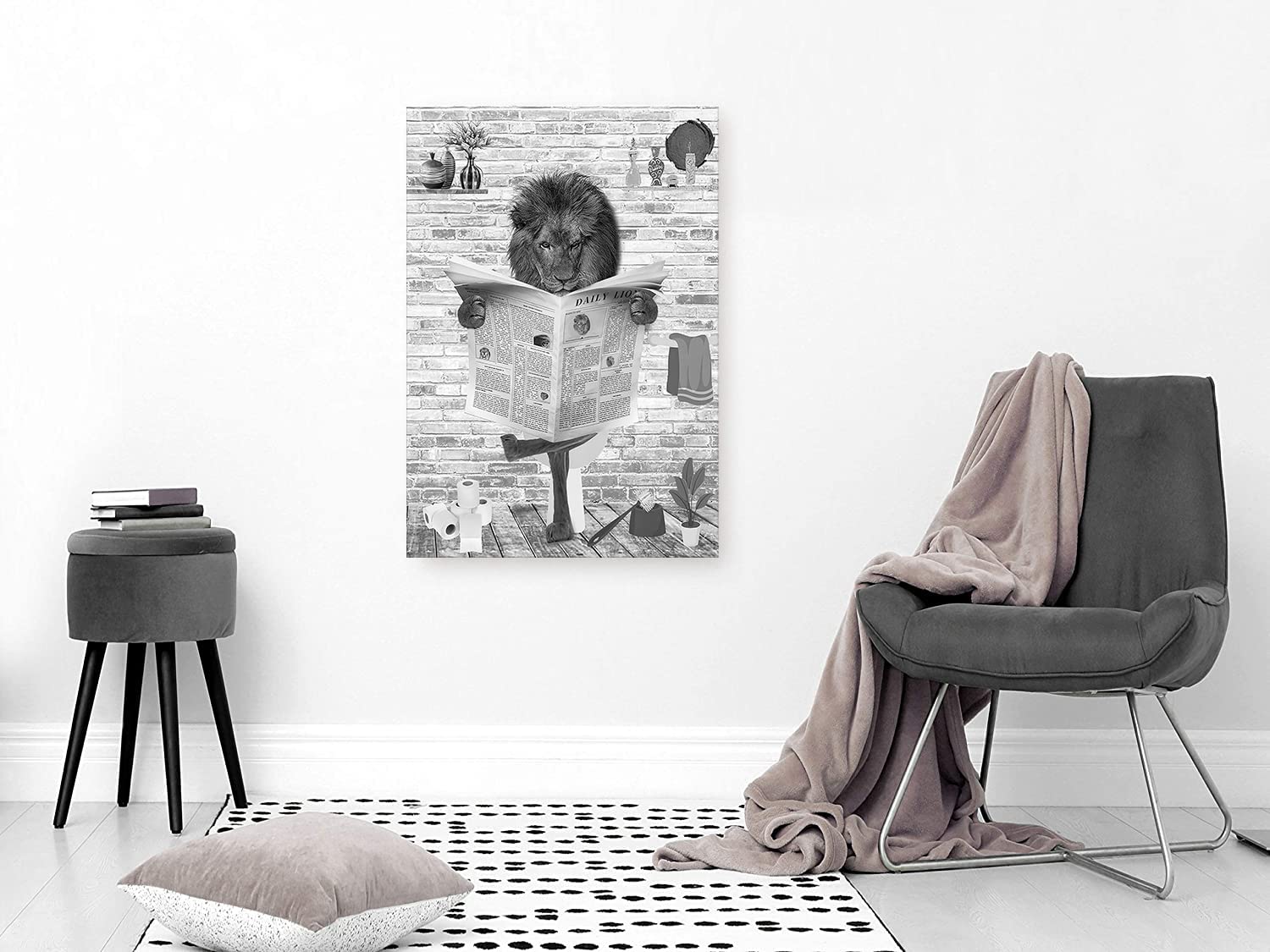 Moderne Canvas Muurkunst - Grappige Dieren op het Toilet - 1 stuk - 30