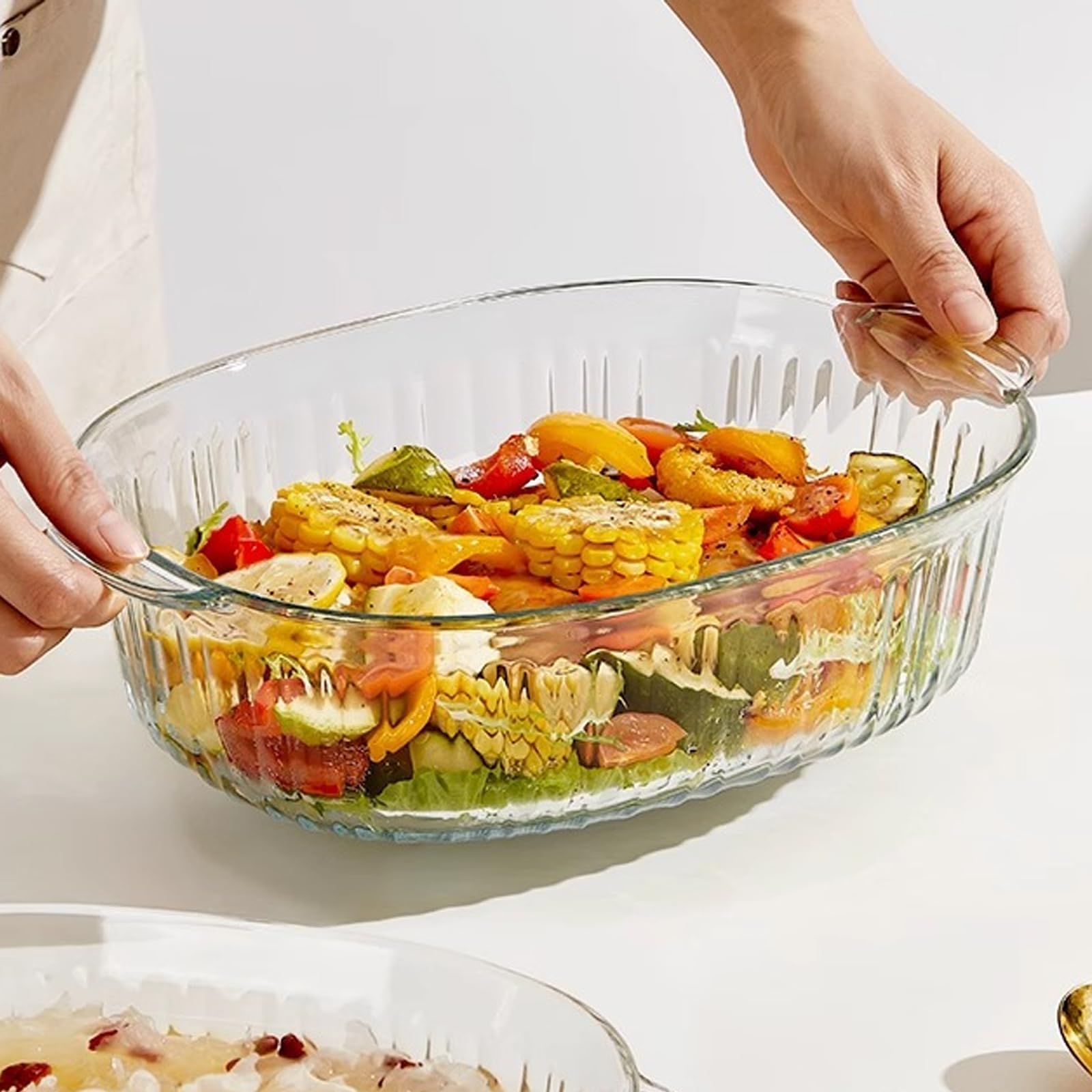 MUHXEL - Cacerola de cristal con tapa de 2,8 l con tapa, de vidrio resistente al calor, 2800 ml, para asar de cristal con tapa y asas, vidrio de borosilicato, para marinar, hornear, cocinar
