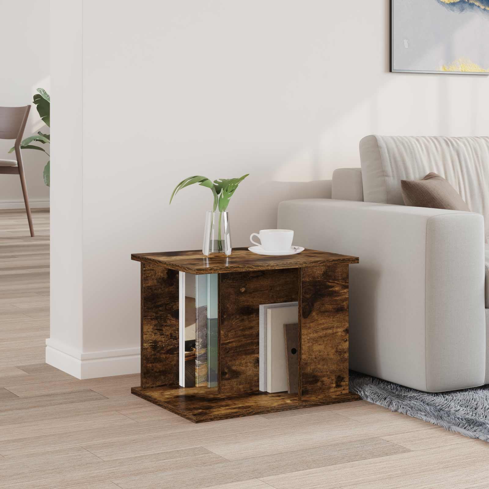 Drewniany stojak na czasopisma Ingenierie 35x35x45 cm Chene Fume | Prostokątny kształt, przechowywanie czasopism, książek, łatwa konserwacja, prosty montaż, do użytku w salonie i biurze