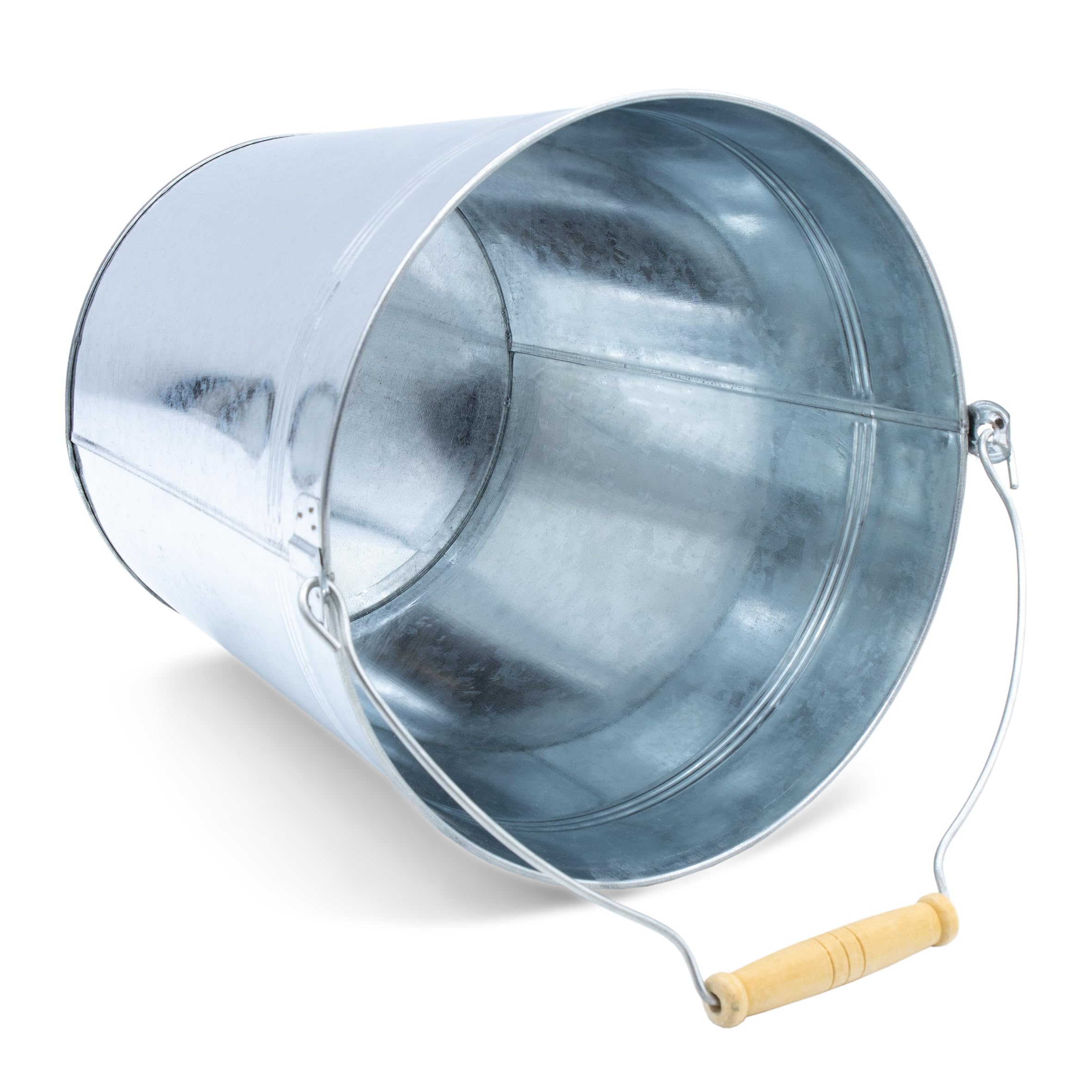 Zink emmer 15 liter met houten handvat, metalen emmer robuuste zink met handvat, veelzijdige metalen emmer voor tuin en decoratieve emmer, huishouden en bouw, verkrijgbaar in verschillende maten