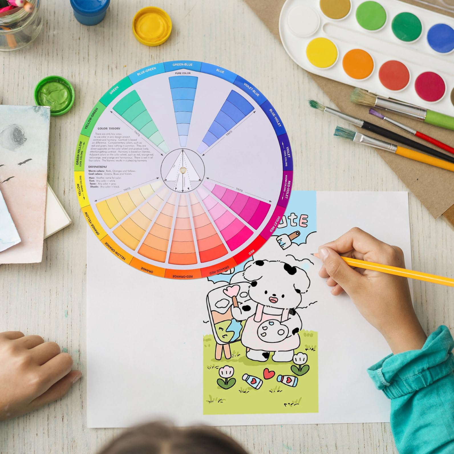 ORFOFE Drehbares Farbrad Farbscheibe Deutsch mit Farbtabelle aus Papier zum Einfachen Farbmischen und Lernen für Nagelkunst und Künstlerischen Farbkreis