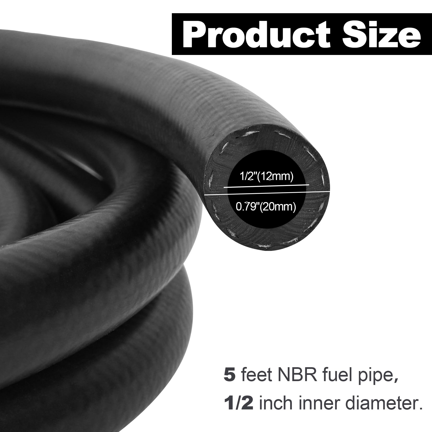 5 Feet Fuel Line Hose, 1/2 Inch Inside Diameter NBR Fuel