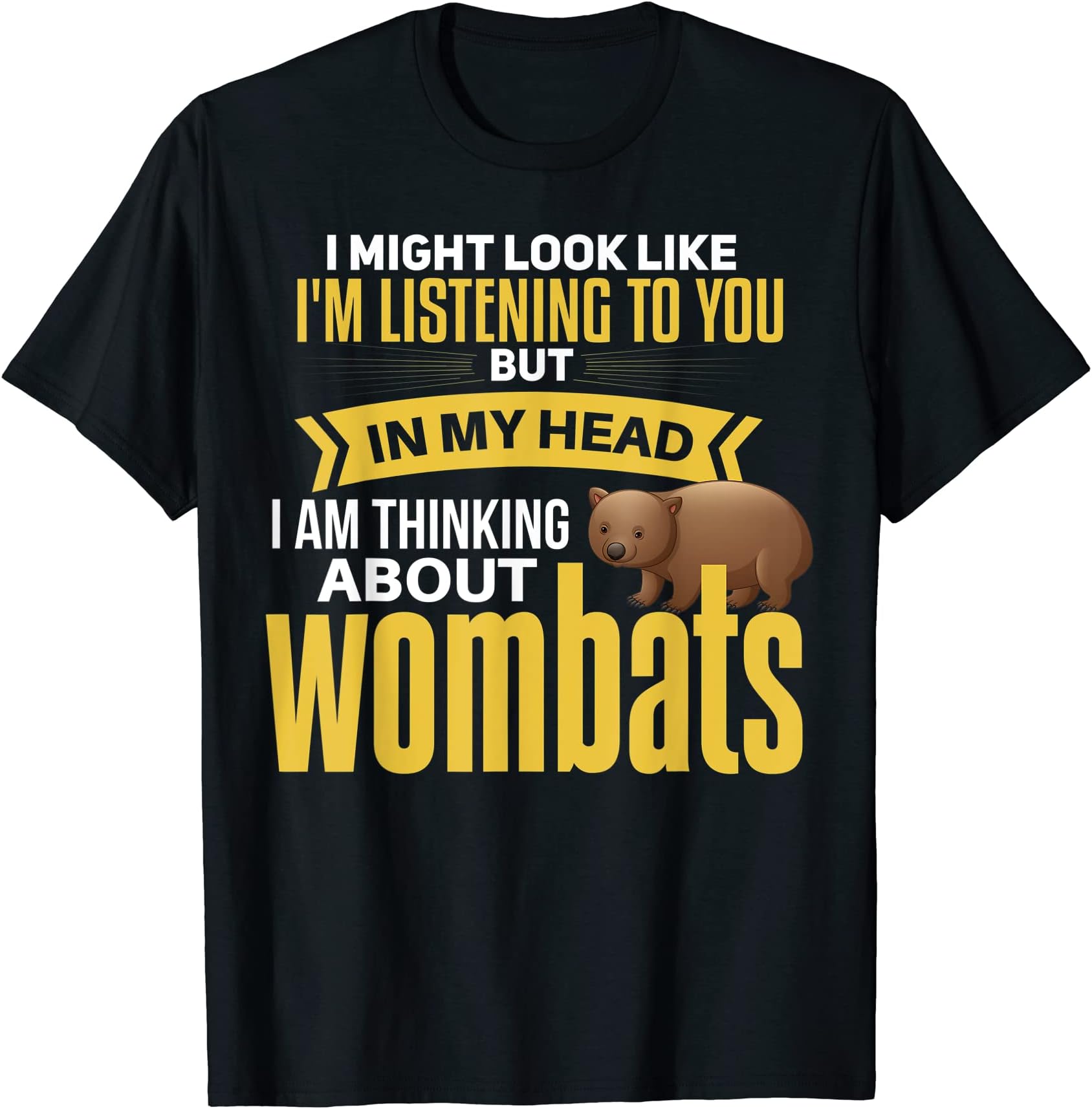 Wombat Thinking T-Shirt - Unisex-Adults, Black, Small