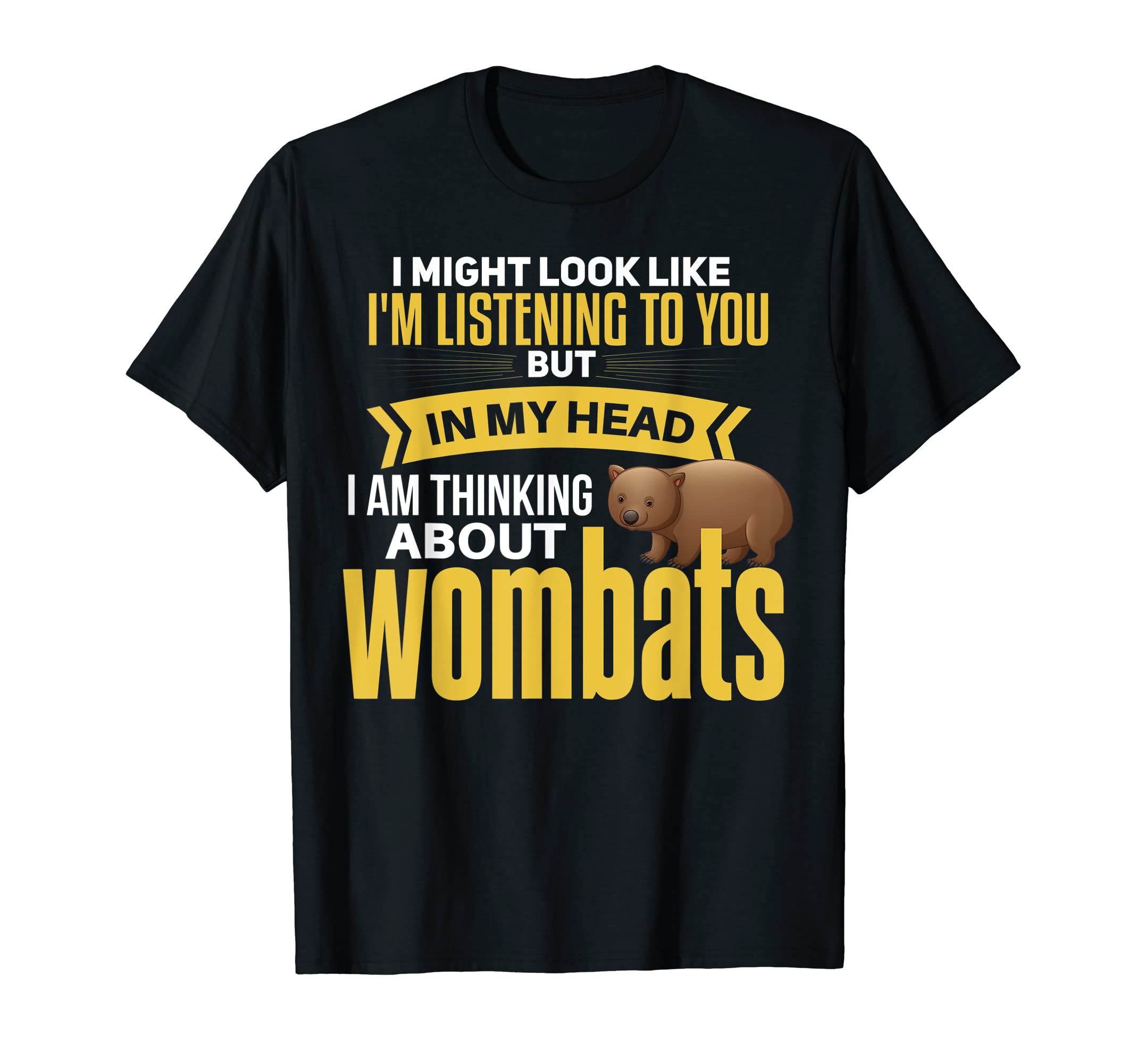 Wombat Thinking T-Shirt - Unisex-Adults, Black, Small
