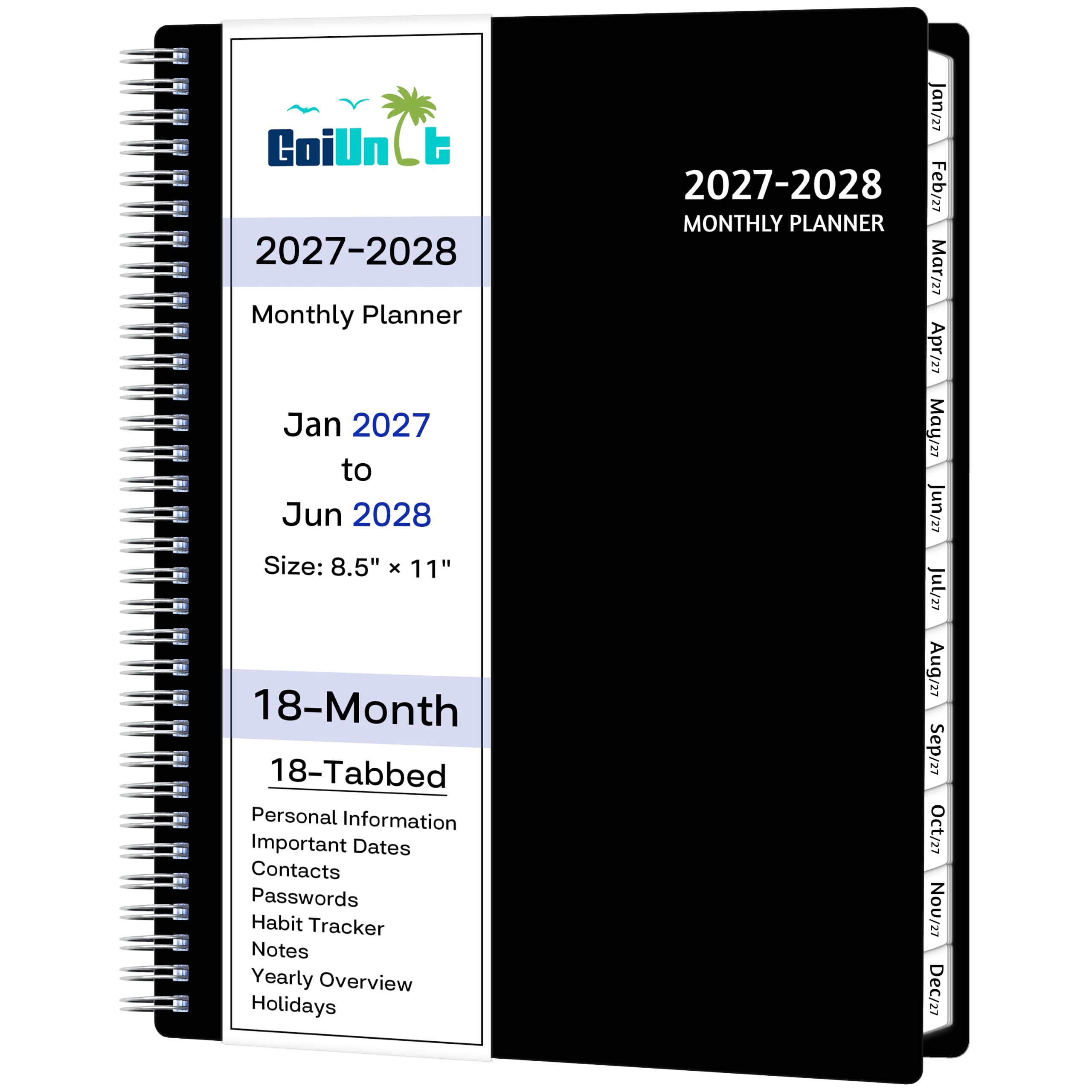 Agenda mensual 2027-2028 de 18 meses grande con cubierta flexible 8