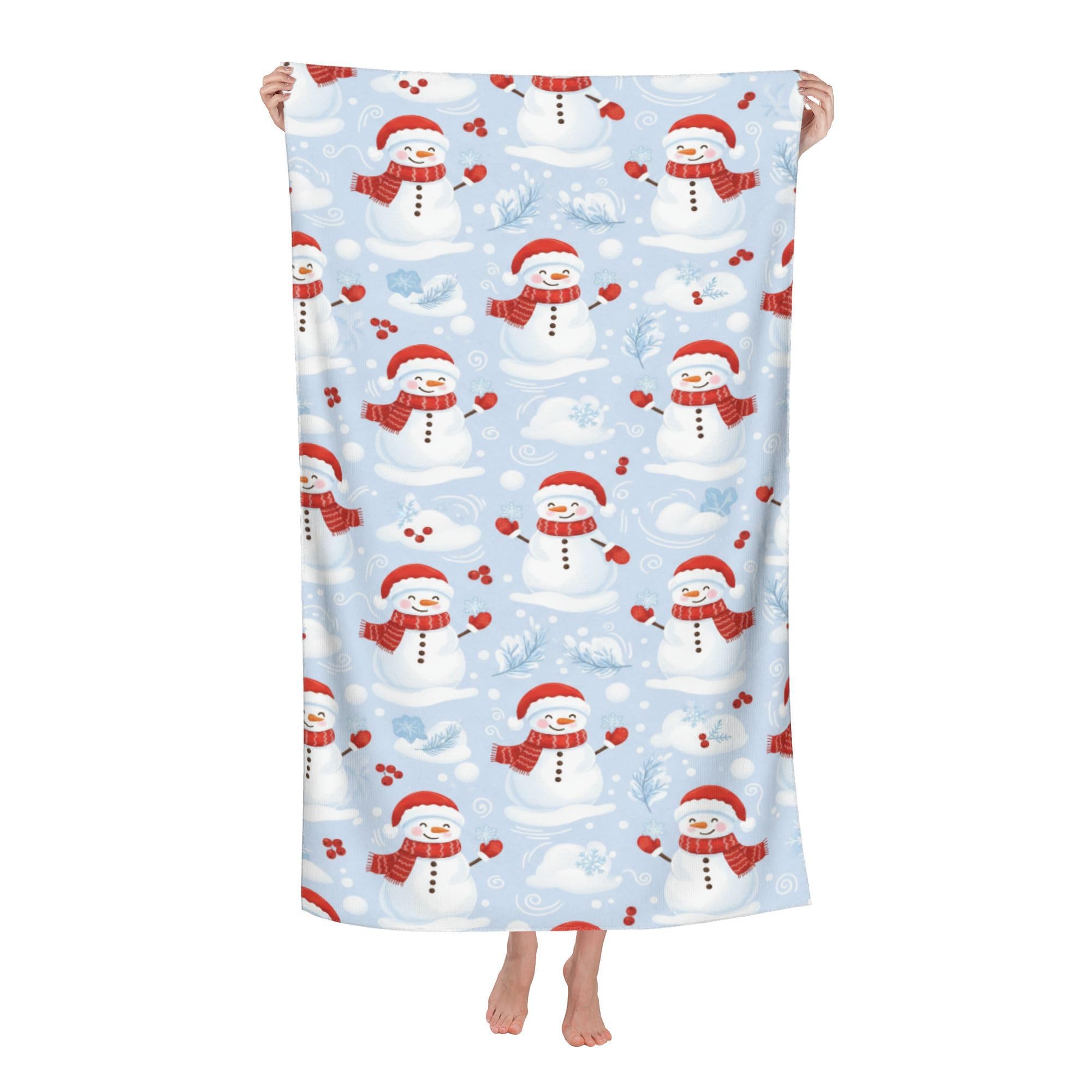 peiyeety Snowman with Snowflake Soft Bath Towels Absorbent Bathroom Towel for Beach Hotel Gym Spa Shower