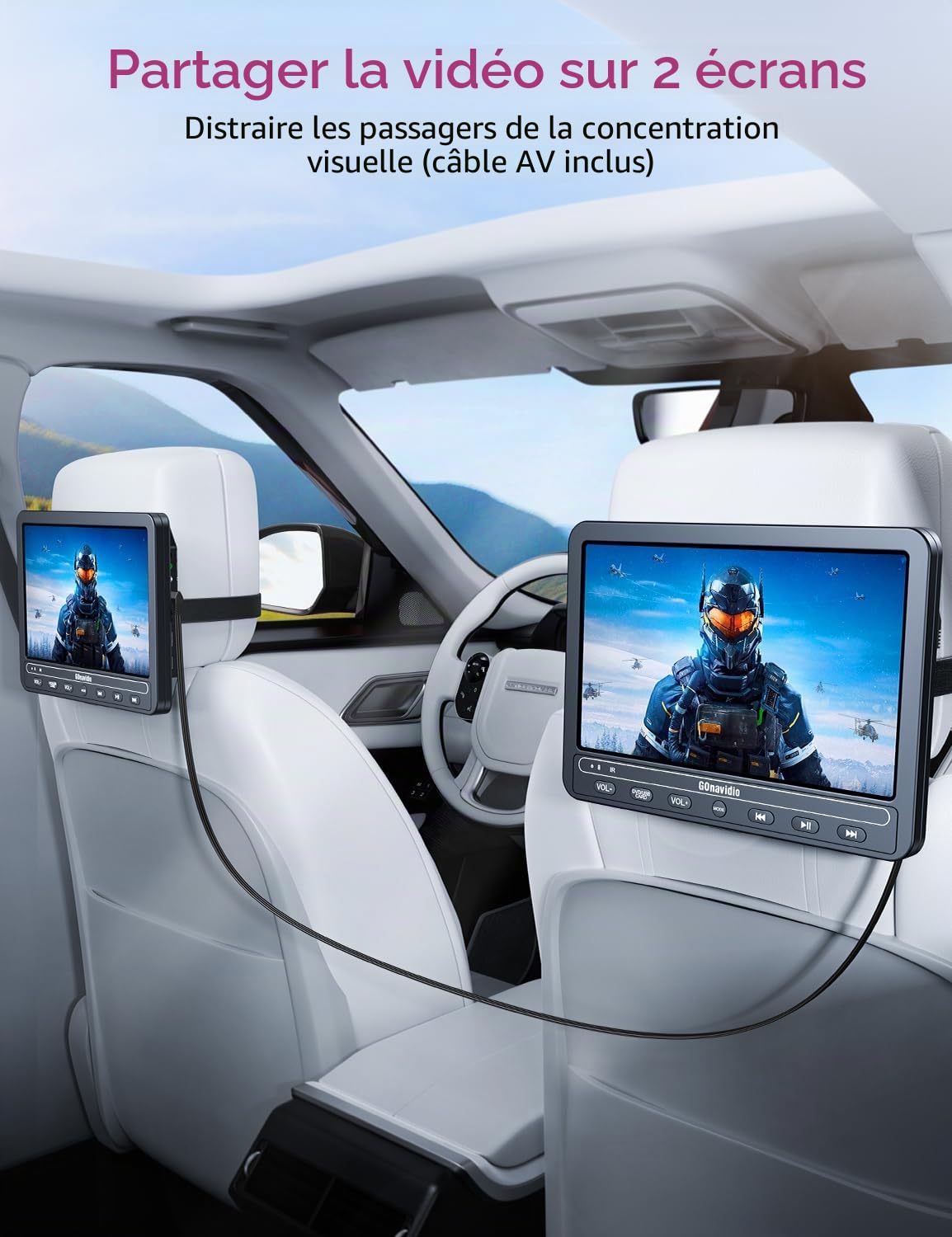 Lecteur DVD portable pour voiture 10,5" GOnavidio avec entrée HDMI, batterie rechargeable intégrée, lecteur DVD de voiture compatible avec carte USB/TF