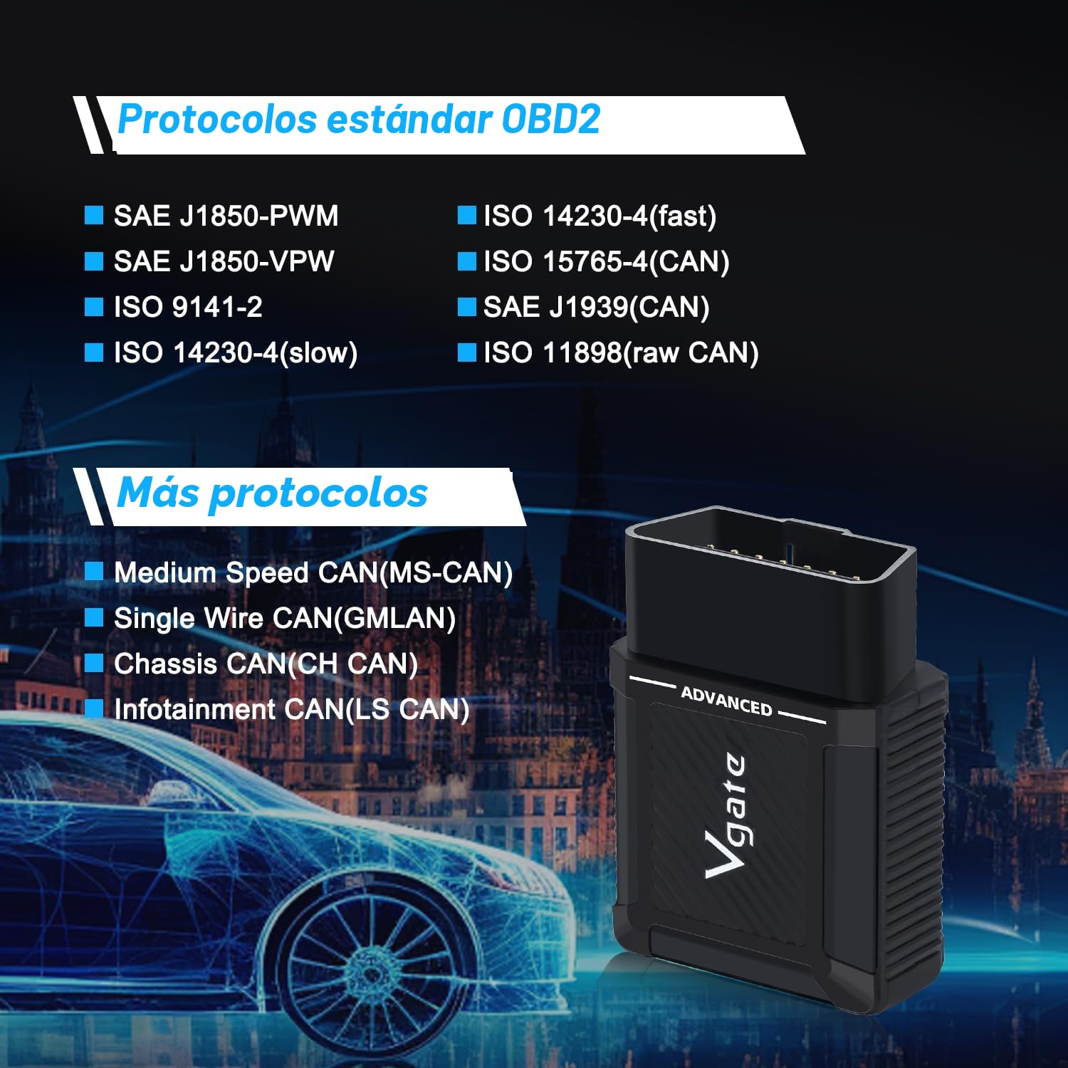 Vgate vLinker MS Bluetooth MFI Herramienta de diagnóstico OBD2 Lector de códigos de avería Adaptador de Coche Compatible con OBDII Check Engine Light para iOS, Android y Windows.