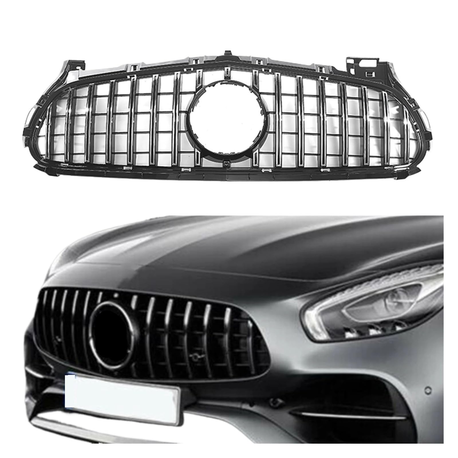 Calandre Supérieure Avant Pour Mercedes-Benz GT S C190 - Modèle 2015-2017, Noire