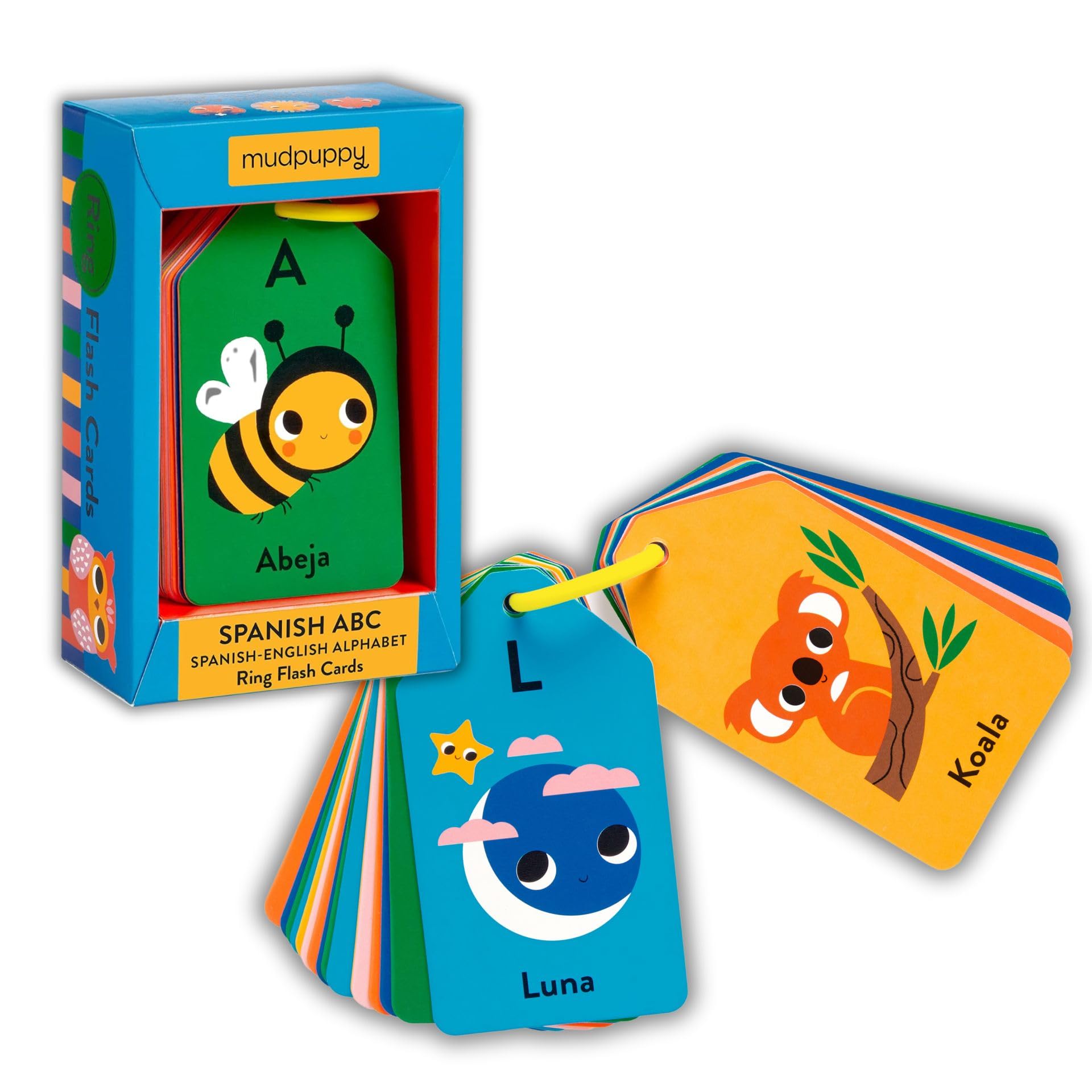 Mudpuppy Spanish English – ABC Ring Flash Cards Featuring Charming Illustrations for Memory and Language Learning Development for Children Ages 1 and Up